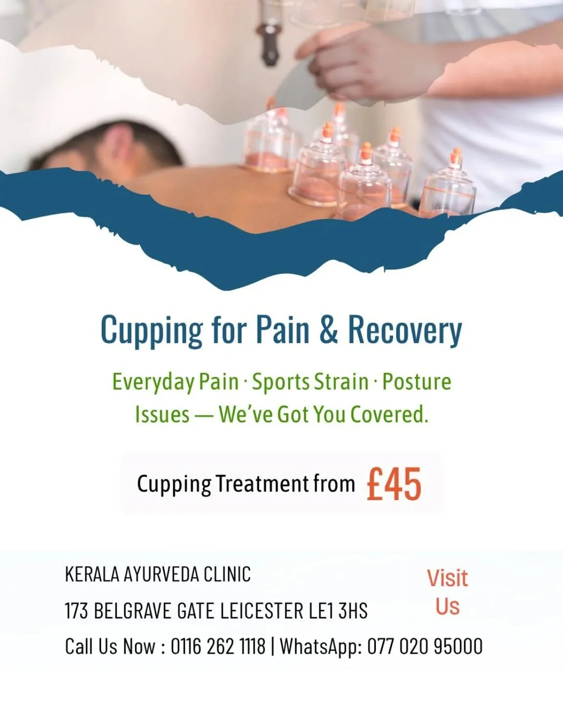 Aches. Tension. Tired muscles.
Ease it all with Cupping Treatment – from £45
💪 Upgrade with Sports Massage for deeper recovery.
📍 Kerala Ayurveda Clinic, 173 Belgrave Gate, Leicester LE1 3HS
📞 0116 262 1118 | 0116 253 0057 | 📲 077