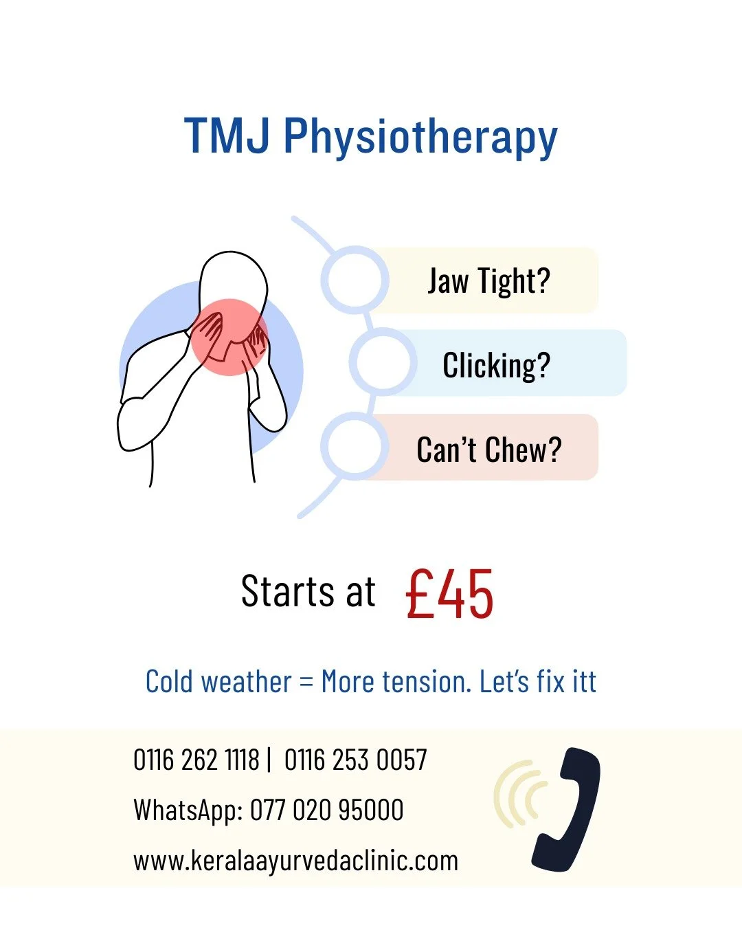 Your jaw after one stressful meeting: WWE Champion.

Fix it before round two.

TMJ Physiotherapy &ndash; From &pound;45

Kerala Ayurveda Clinic, Leicester
📞 0116 262 1118 &middot; WhatsApp 077 020 95000
Book Online.

#leicester #leicestercitycentre 