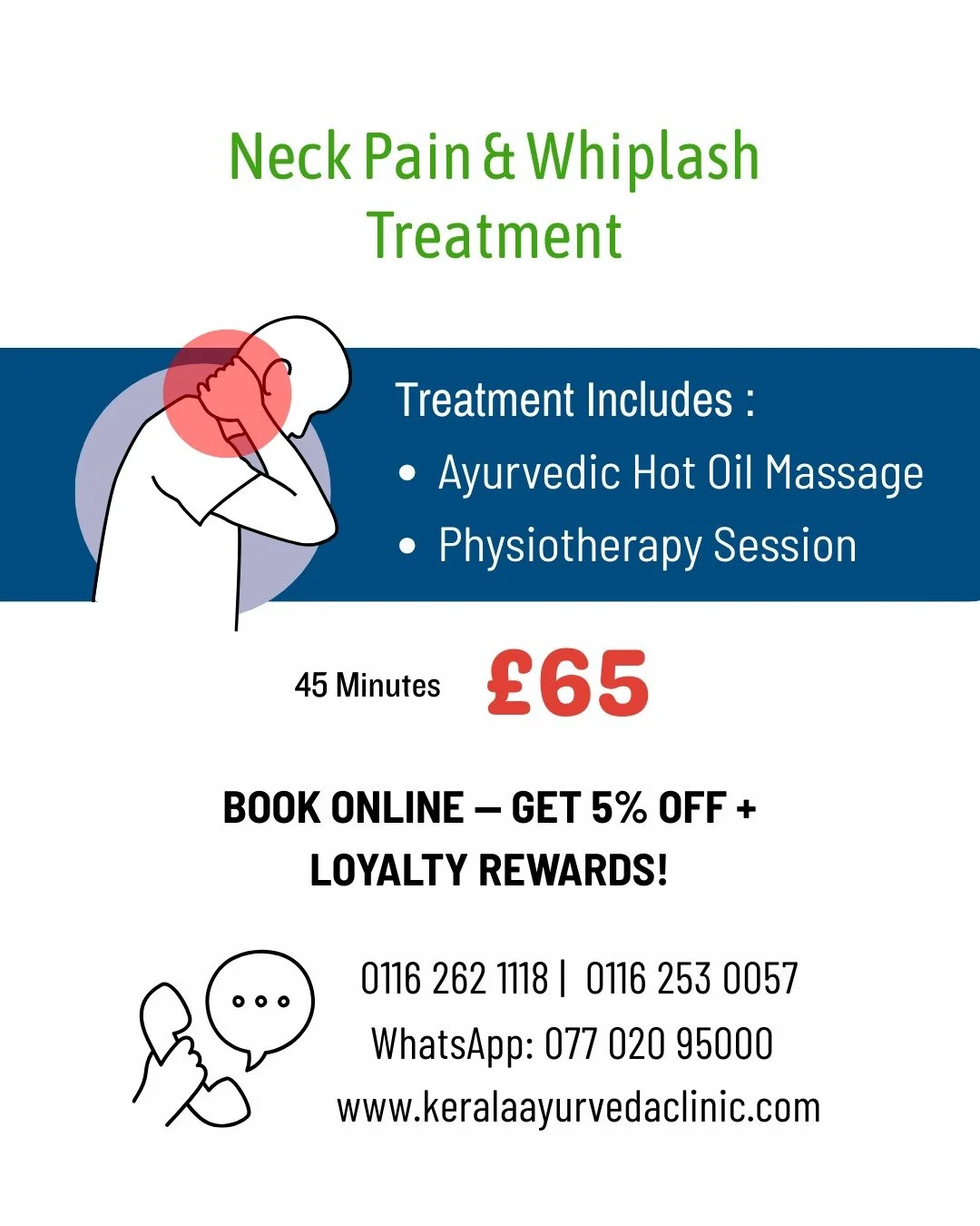 Neck pain after a sudden stop or long driving?

Neck Pain &amp; Whiplash Treatment
Ayurveda Hot Oil Massage with Physiotherapy Session
45 Minutes &middot; &pound;65

Kerala Ayurveda Clinic
173 Belgrave Gate, Leicester LE1 3HS
📞 0116 262 1118 &middot