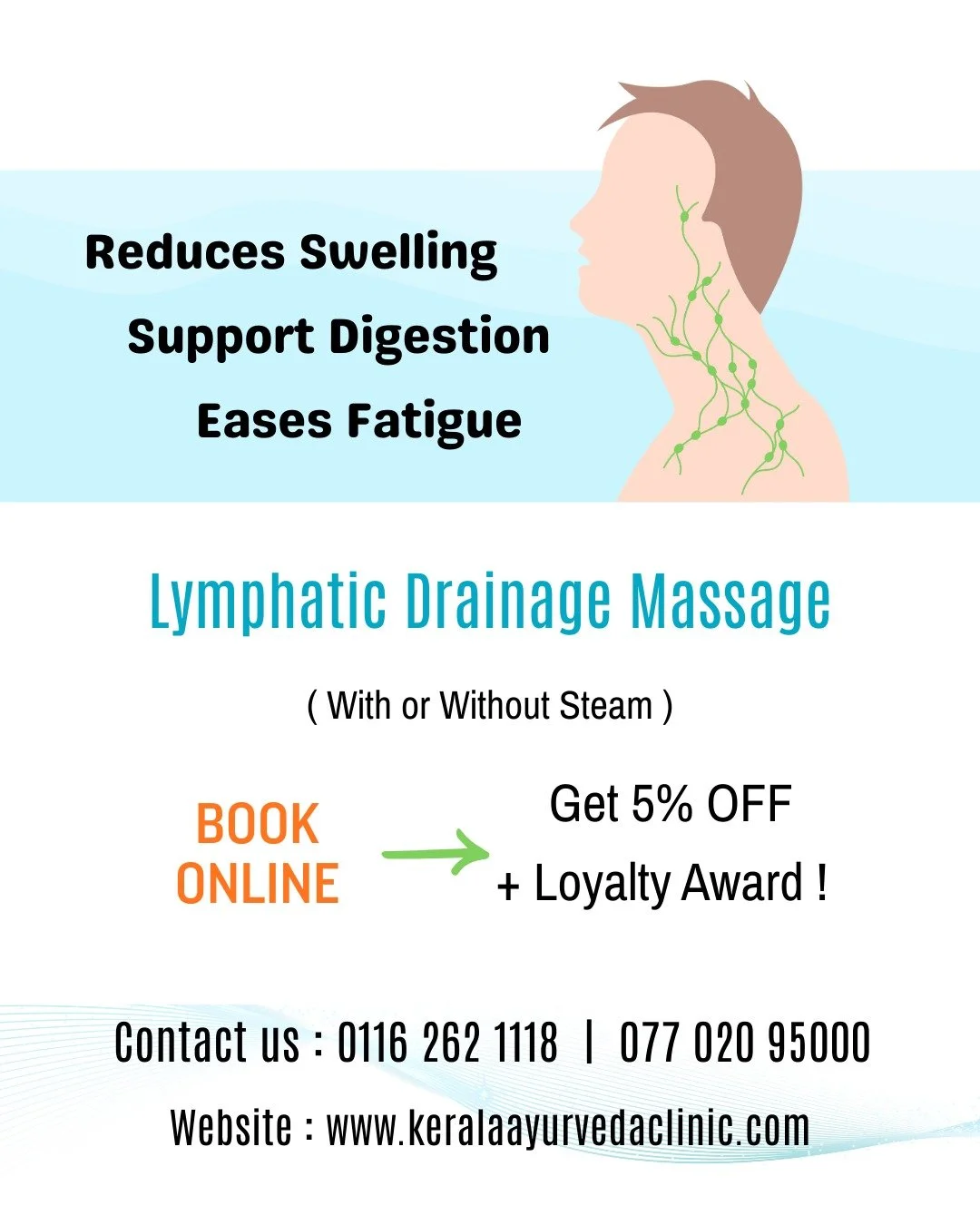 Swelling, Fluid retention, Poor circulation, and Fatigue

Lymphatic Drainage Massage

🌐 Book online &amp; get 5% off!

Kerala Ayurveda Clinic, Leicester
📞 0116 262 1118
📲 07702 095000
www.keralaayurvedaclinic.com

#leicester #Leicestershire #Leice