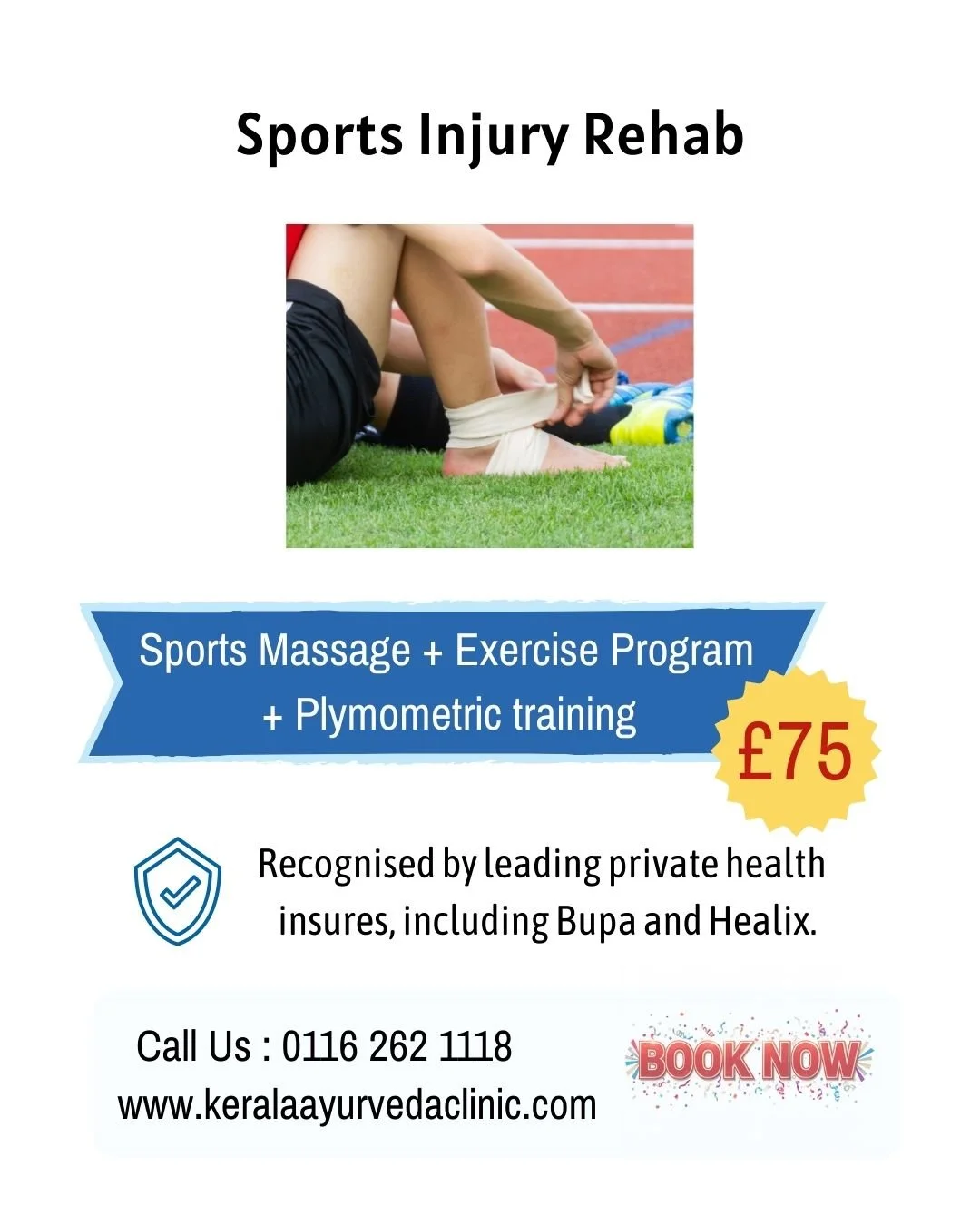 Sports Injury Rehabilitation
Injury affecting performance or daily activity?

Structured rehabilitation to restore strength, stability, and return to sport safely.

Sports Massage + Exercise Programme + Plyometric Training
From &pound;75

📍 Kerala A