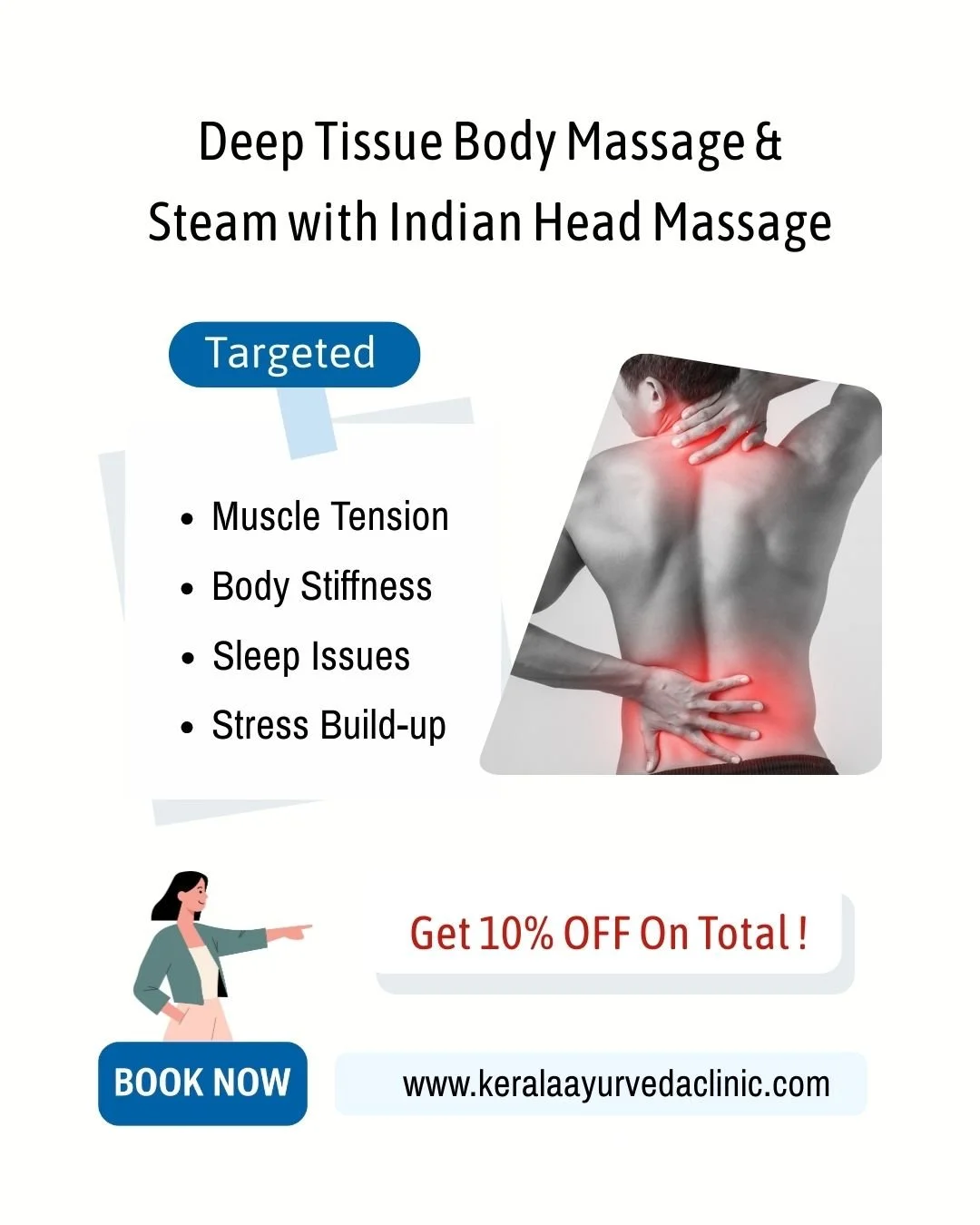 Deep Tissue Body Massage &amp; Steam
with Indian Head Massage

Relieve muscle tension, reduce stiffness, and support full body relaxation.

Get 10% OFF on the total when booked together.

📍 Kerala Ayurveda Clinic
 173 Belgrave Gate, Leicester LE1 3H