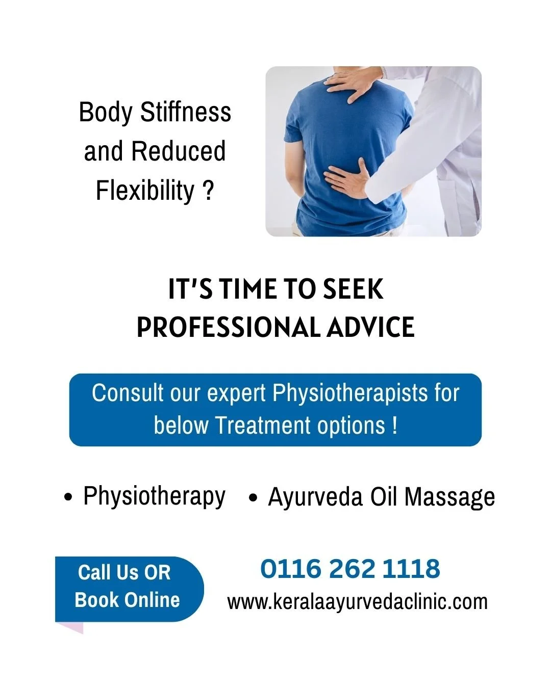 Ayurveda Oil Massage &amp; Physiotherapy

A combined approach to relieve muscle tension, improve mobility, and support recovery.

Professional assessment and treatment tailored to your condition.

📍 Kerala Ayurveda Clinic
 173 Belgrave Gate, Leicest