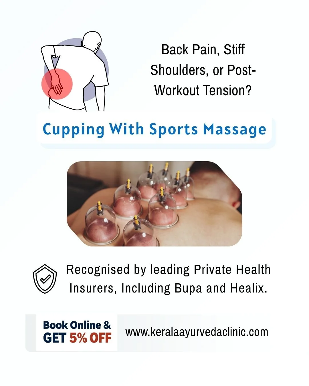Struggling with back pain, stiff shoulders, or post-workout tension?

Cupping Therapy with Sports Massage

Recognised by leading private health insurers, including Bupa and Healix.

Kerala Ayurveda Clinic, 
173 Belgrave Gate, Leicester LE1 3HS
📞 011