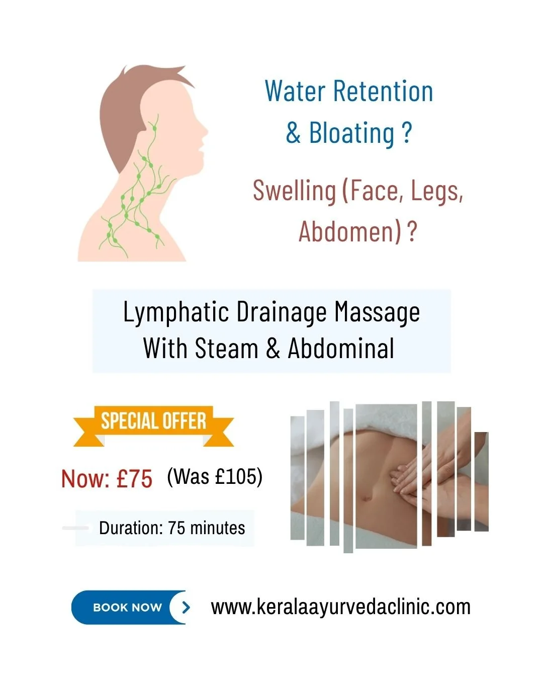 Feeling bloated, tired, or holding excess fluid?

Lymphatic Drainage Body Massage with Steam &amp; Abdominal

Now: &pound;75 | Duration: 75 minutes
(Was &pound;105)

📍 Kerala Ayurveda Clinic
📞 0116 262 1118 | 📱 077 020 95000
🌐 www.keralaayurvedac