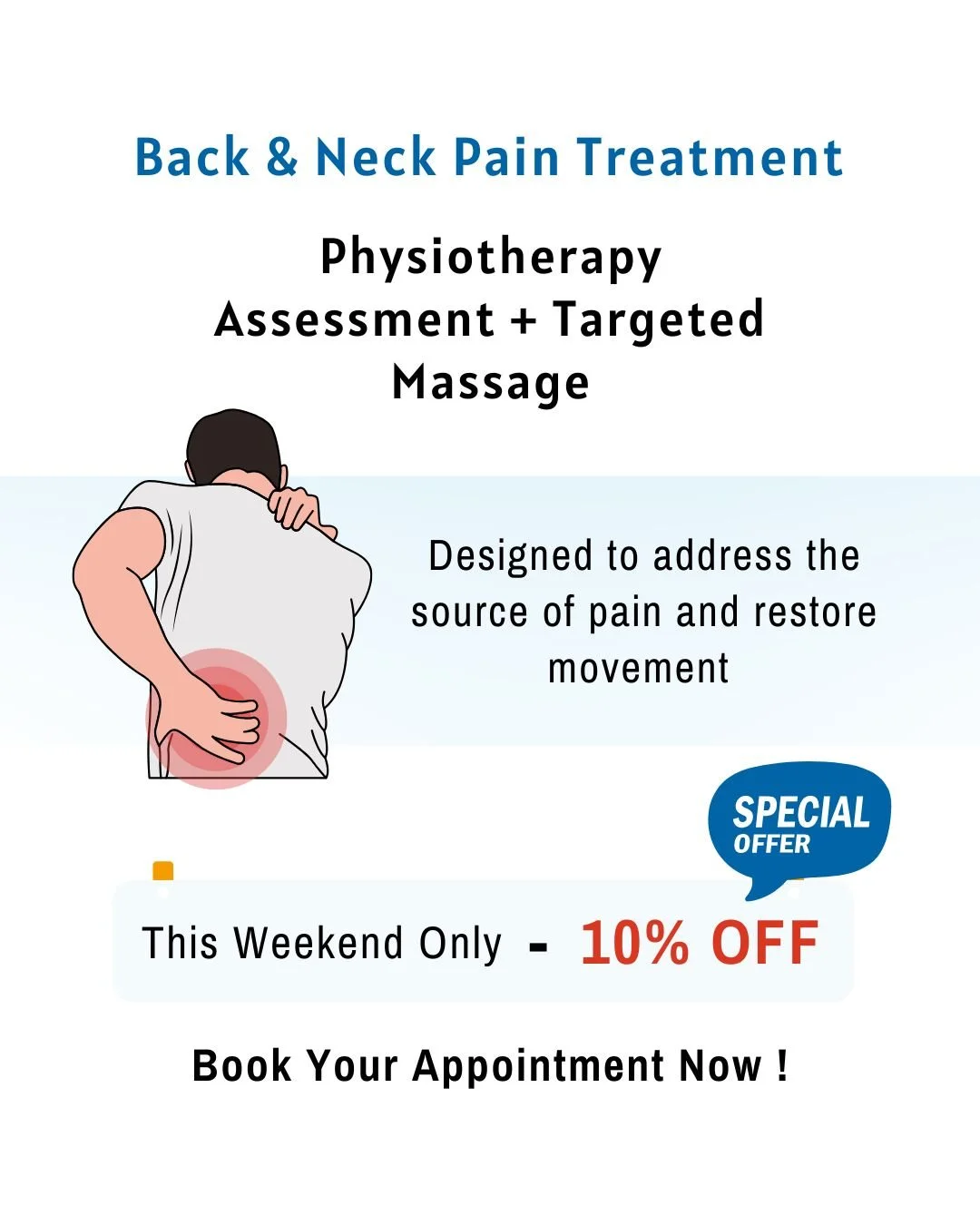 Back or neck pain affecting your work or daily movement?

Physiotherapy assessment + targeted massage
Focused on reducing pain and improving movement

10% off this weekend only
Limited appointments available

Kerala Ayurveda Clinic
173 Belgrave Gate,