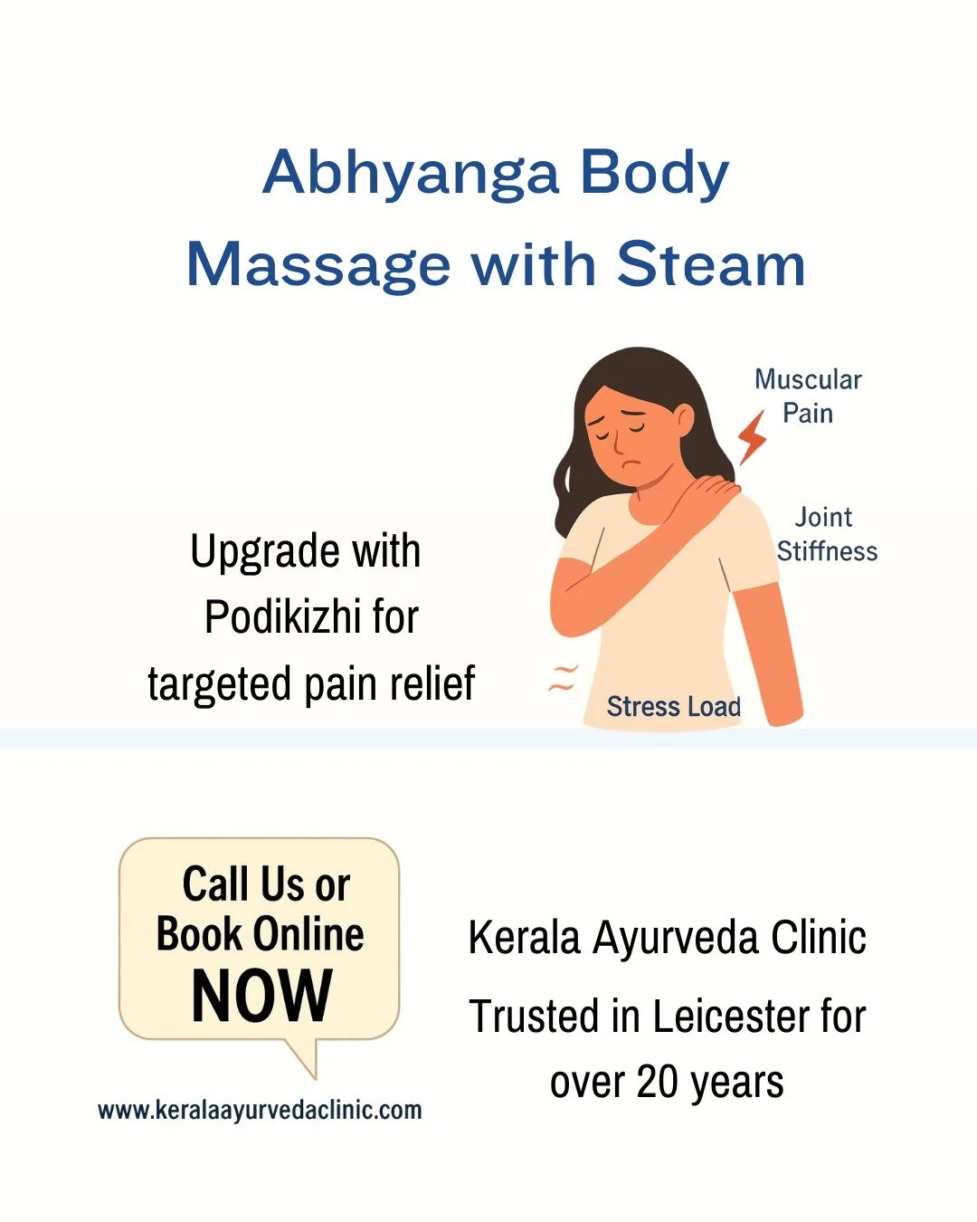 Most booked treatment for pain relief in our clinic

Abhyanga Body Massage with Steam
Add Podikizhi for stronger results

Serving Leicester for over 20 years

Book now &mdash; limited slots available

0116 262 1118
www.keralaayurvedaclinic.com

#Ayur