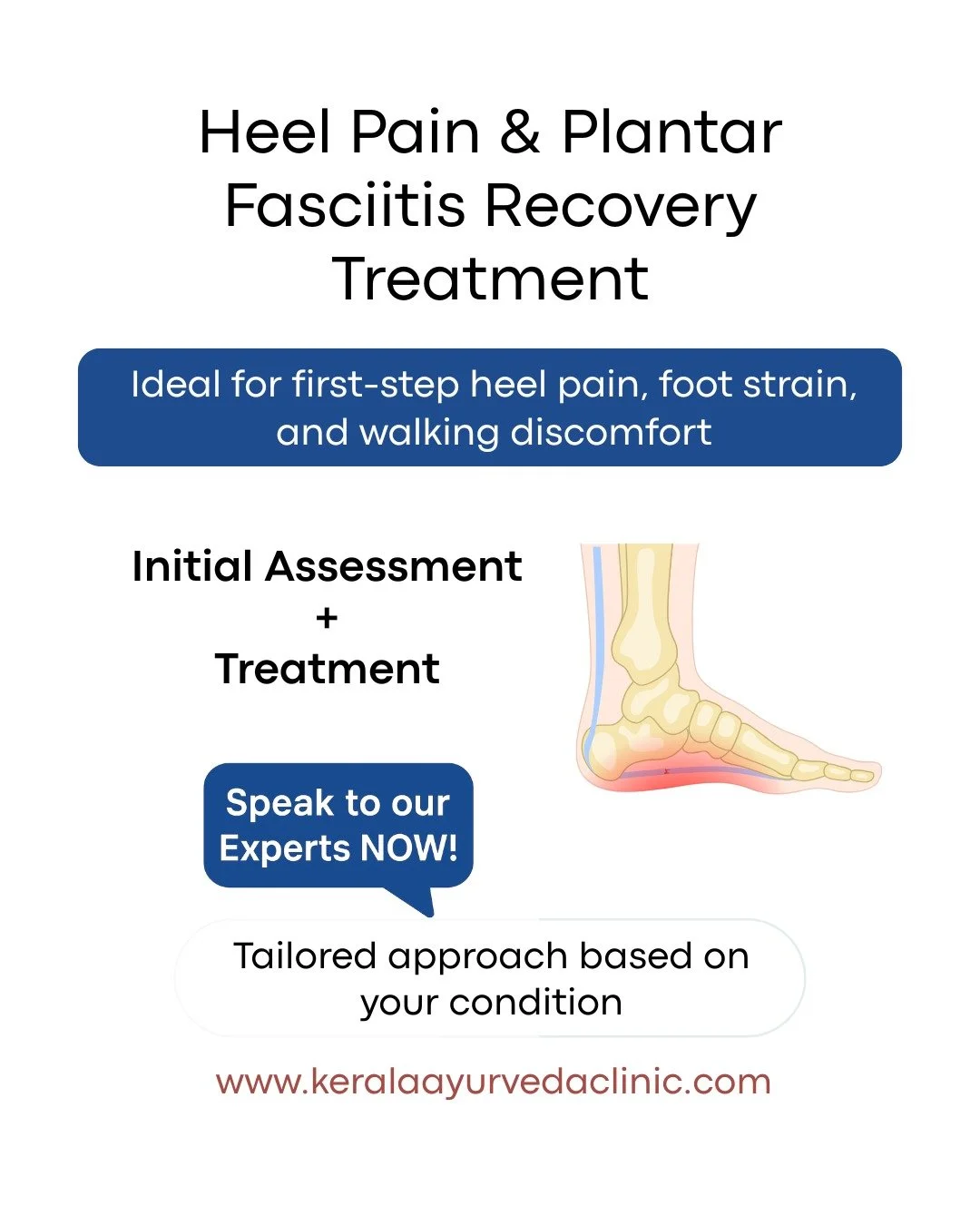 Heel Pain &amp; Plantar Fasciitis Recovery Treatment

Heel pain, plantar fasciitis, or pain with first steps in the morning?

Treatment includes:
Initial assessment + targeted treatment in the same session

Options:
60 minutes (Assessment + Treatment