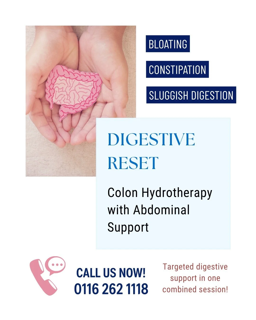 Digestive discomfort, bloating or feeling heavy in the abdomen?
Colon Hydrotherapy with Abdominal Support Massage
A structured session including hydrotherapy and abdominal support to assist bowel movement and reduce fluid build-up
Suitable for consti