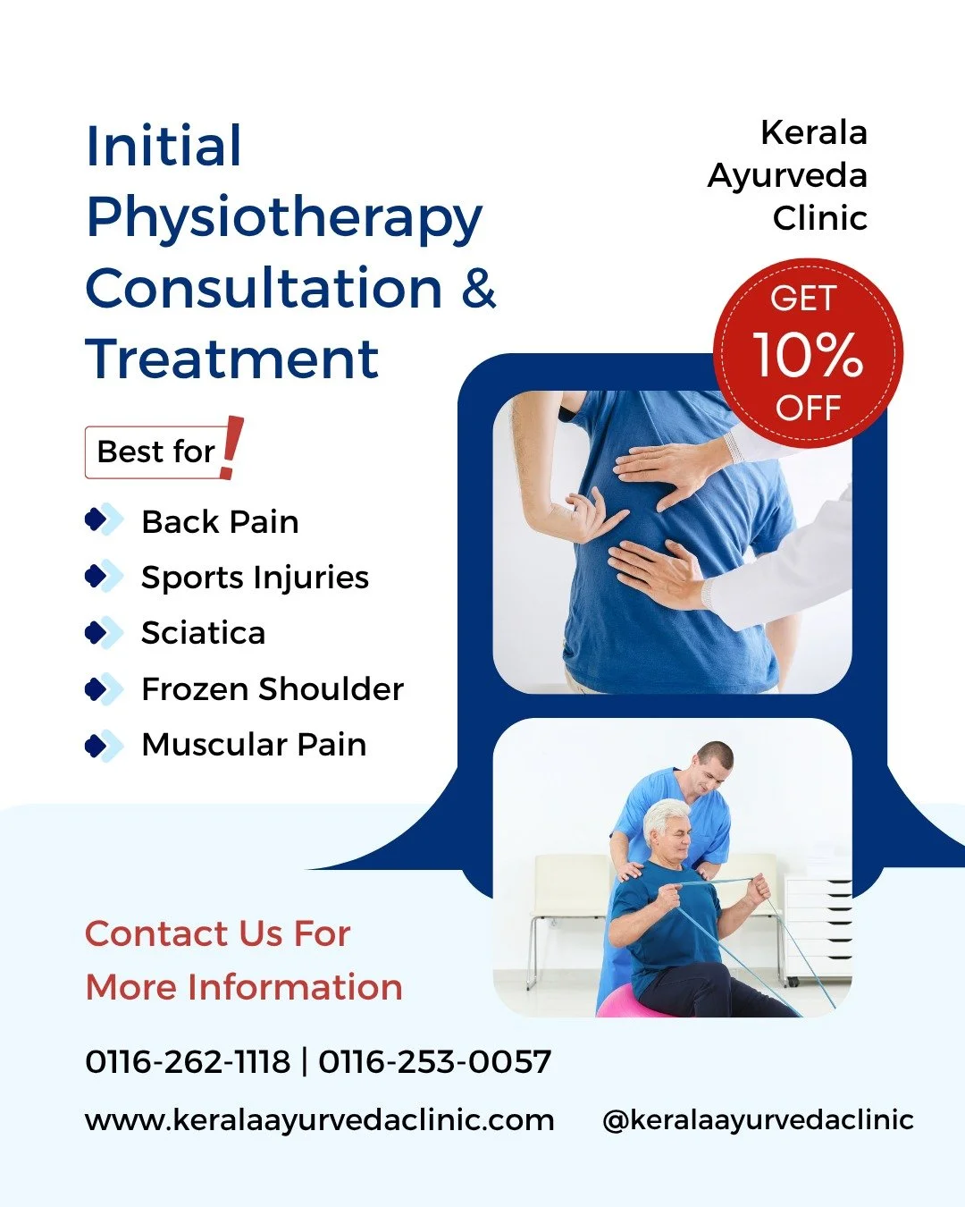 Back pain, sciatica or joint pain?
Book your Initial Physiotherapy Consultation &amp; Treatment for just &pound;75.

Assessment and treatment in one appointment for pain relief, movement support and recovery.

10% off this Tuesday &amp; Thursday when