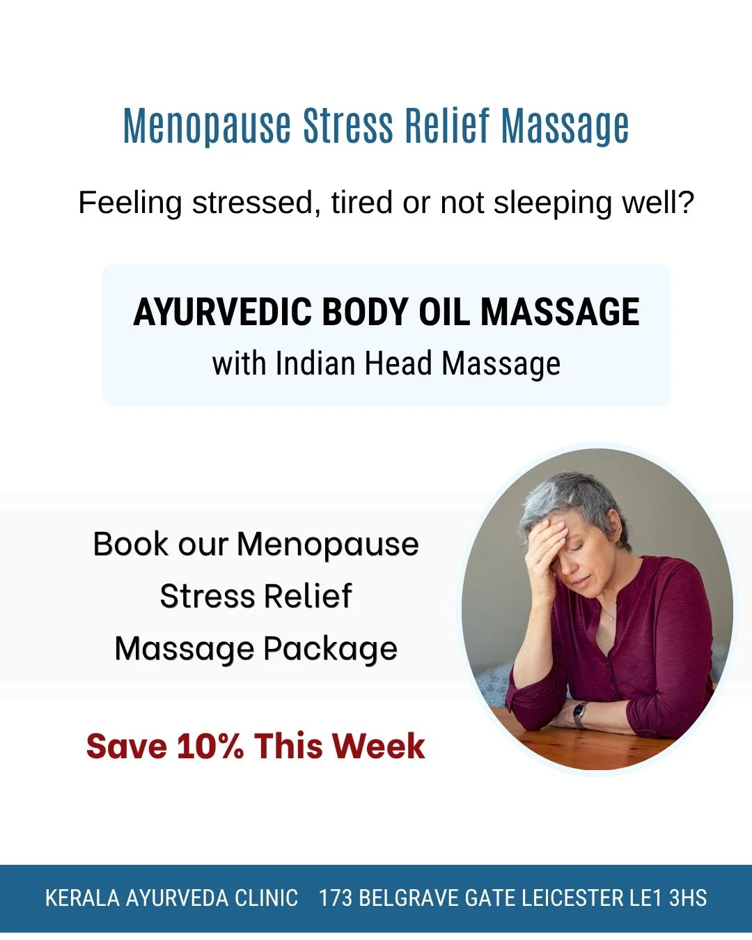 Stressed, tired or not sleeping well?
Menopause Stress Relief Massage Package
Includes:
Ayurvedic Oil Body Massage + Indian Head Massage
Supports relaxation, reduced tension, better rest and emotional wellbeing.
80 Minutes | This Week Only &pound;85
