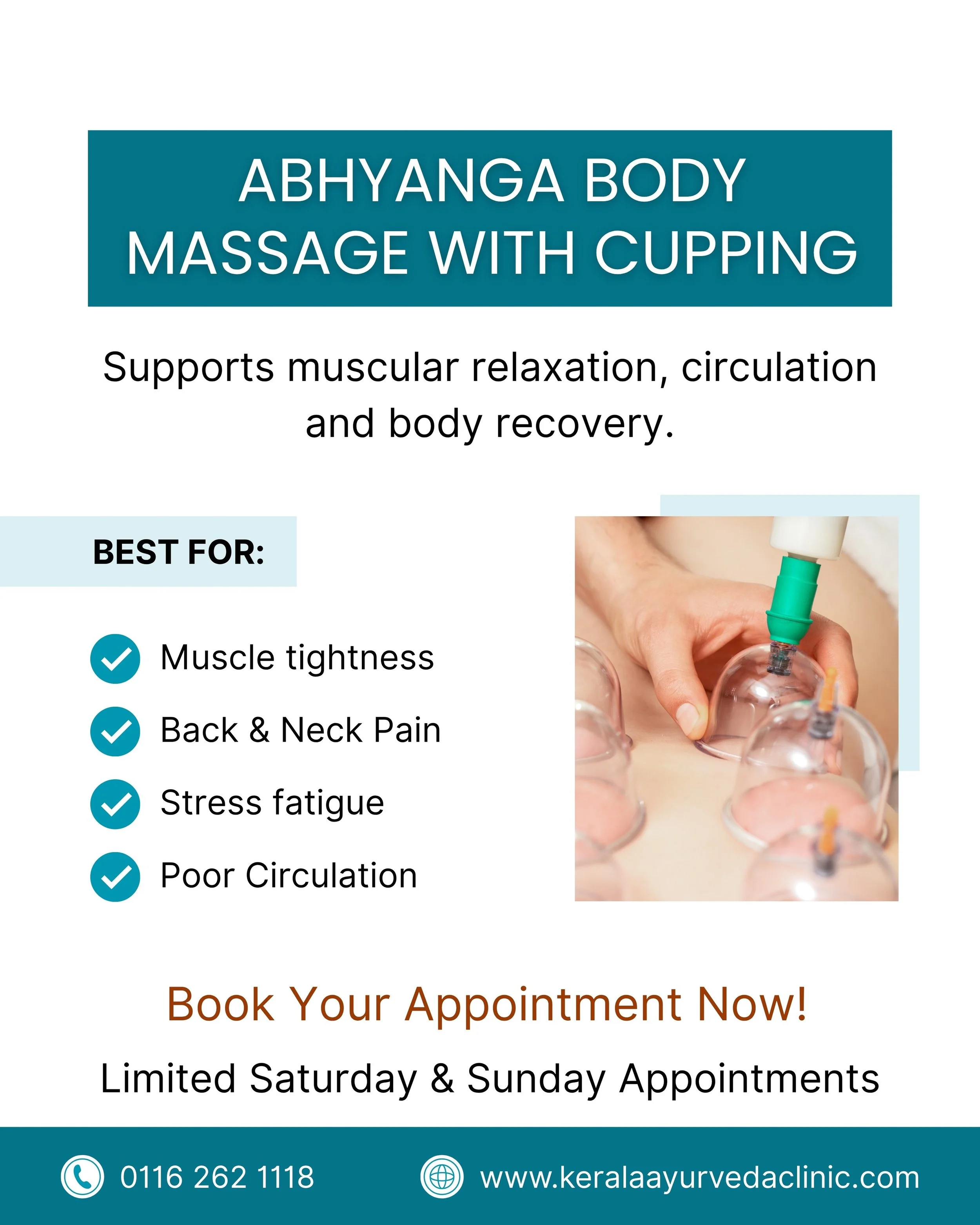 Abhyanga Body Massage with Cupping Targeted support for muscular fatigue, circulation and full body recovery. Ideal after: long work weeks, heavy lifting, training or prolonged sitting. 

Appointments filling this weekend 

📍 Kerala Ayurveda Clinic 