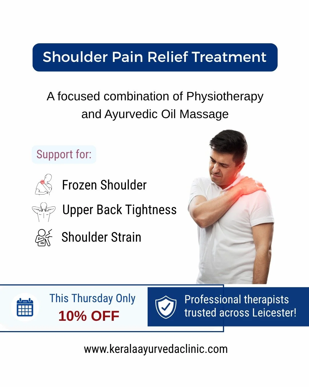 Shoulder Pain Relief Treatment

Physiotherapy techniques combined with Ayurvedic oil massage for focused shoulder and mobility support.

Frozen shoulder | neck tension | shoulder discomfort | upper back tightness
Get 10% OFF This Week

Professional t