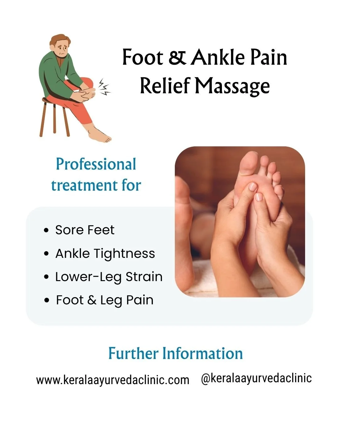 Foot &amp; Ankle Pain Relief Massage 

Professional treatment for sore feet, ankle tightness and lower-leg strain.

Book Online
Kerala Ayurveda Clinic
173 Belgrave Gate, Leicester, LE1 3HS
0116 262 1118 | 0116 253 0057
www.keralaayurvedaclinic.com

#