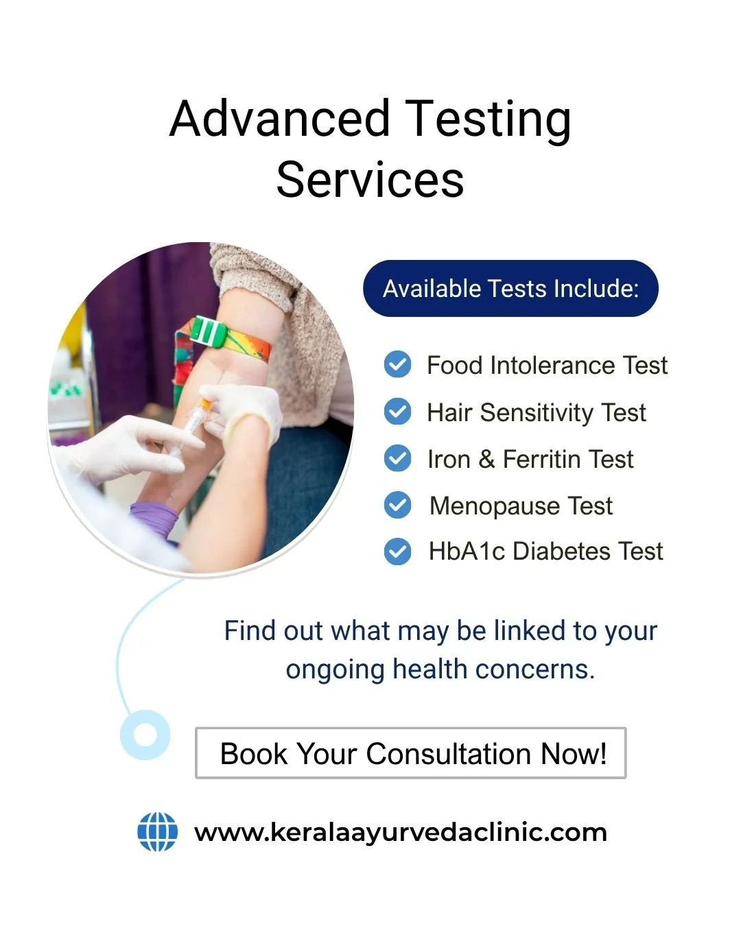 Advanced Testing Services

Find out what may be linked to your ongoing health concerns.

Accurate Results. Fast Reports. Expert Guidance.

📍 Kerala Ayurveda Clinic
173 Belgrave Gate, Leicester LE1 3HS
📞 0116 262 1118 | 0116 253 0057
📱 07702 095000