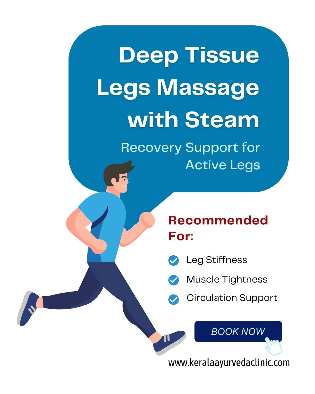 Heavy, tired or aching legs?

Deep Tissue Legs Massage with Steam

Supporting muscle recovery, circulation and overall leg comfort.

📍 Kerala Ayurveda Clinic
173 Belgrave Gate, Leicester LE1 3HS
📞 0116 262 1118 | 0116 253 0057
📱 07702 095000
🌐 ww