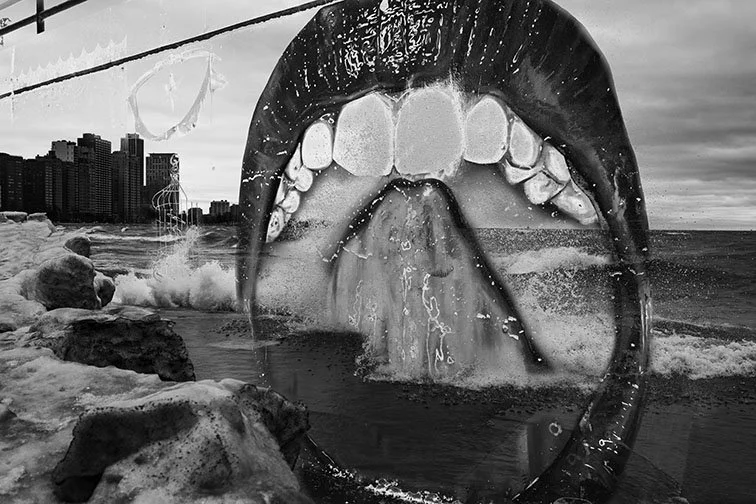 CHARYIBDIS, ’25 
 
Limited Edition of 9 and 3AP 
Signed by the Artist 
17” x 22” | “30 x 40” 
 
Digital Photography | A Composite photograph of a mural and Lake Michigan| Archival Pigment Print 
 
“Here is a composite photo of lake Michigan’s violent