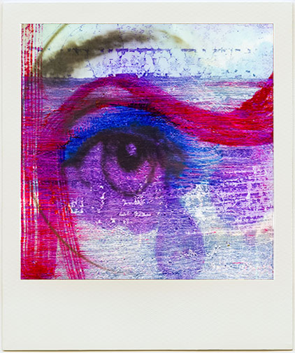 WHEN IRIS SLEEPS OVER, ’24 
 
Limited Edition of 9 and 3AP 
Signed by the Artist 
20” x 24” | 30” x 40” 
 
Instant Film | “METIS” Scan of Polaroid Color 600 Film | 1. Hand Painted Emulsion Transparency with Sailor “Ichiro”, “151“, and “Manyo” inks | 