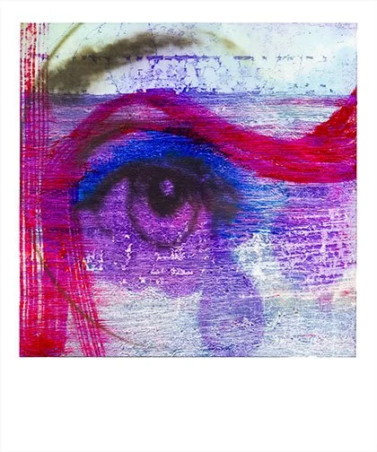 WHEN IRIS SLEEPS OVER, ’24 
 
Limited Edition of 9 and 3AP 
Signed by the Artist 
20” x 24” | 30” x 40” 
 
Instant Film | “METIS” Scan of Polaroid Color 600 Film | 1. Hand Painted Emulsion Transparency with Sailor “Ichiro”, “151“, and “Manyo” inks | 