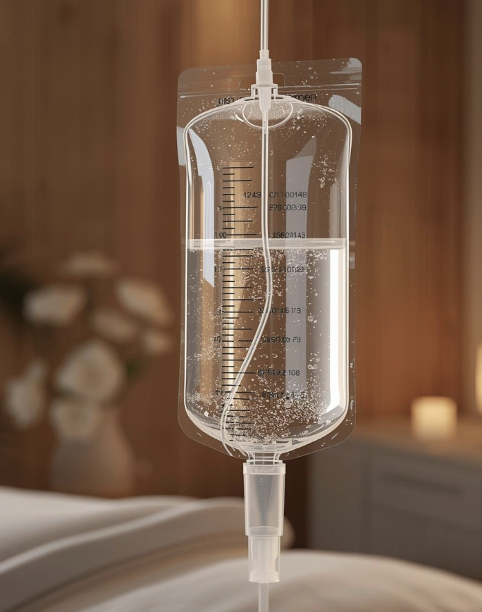 IV vitamin drip bag in warm light