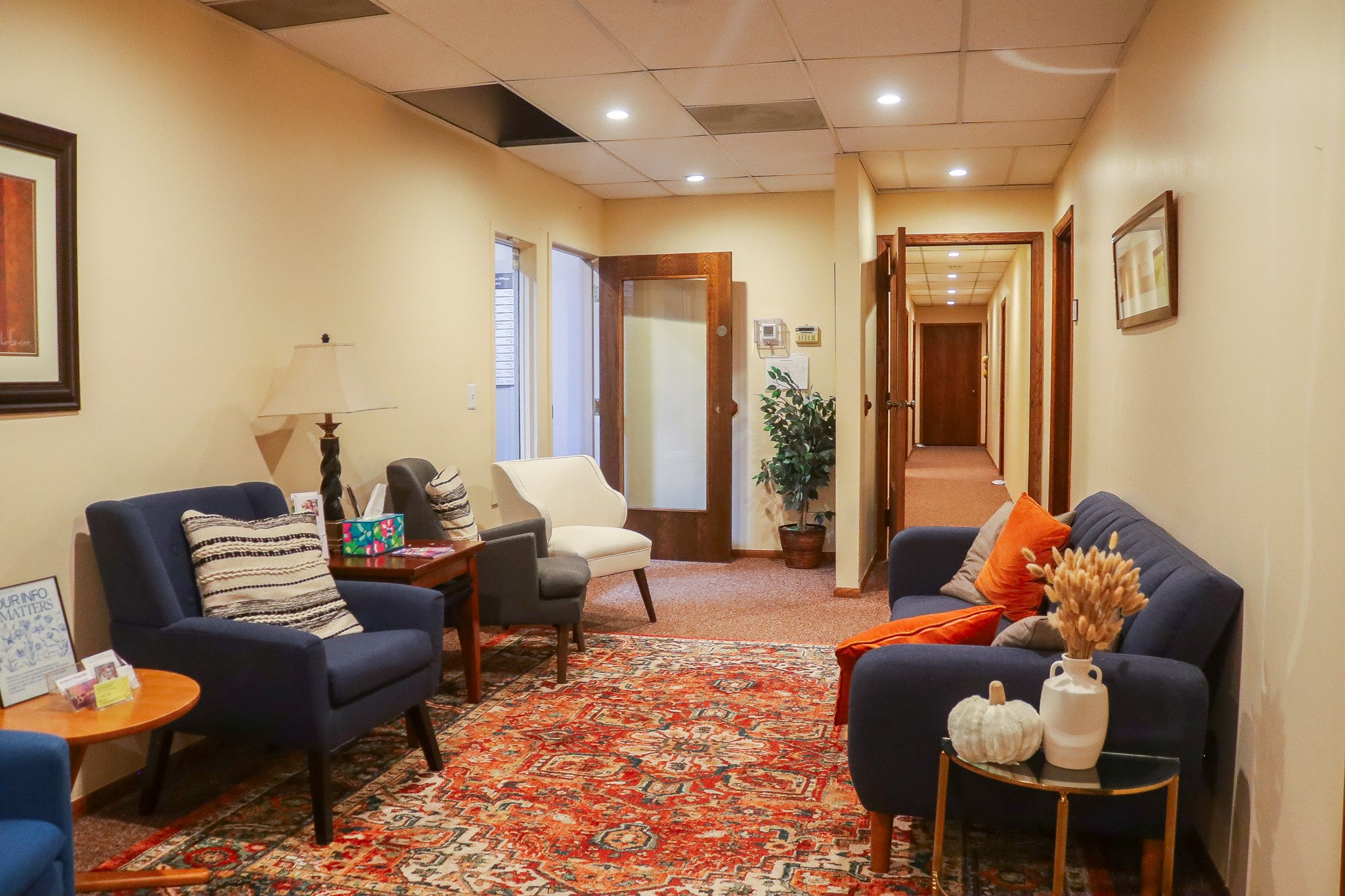 Quiet counseling waiting room for clients before sessions