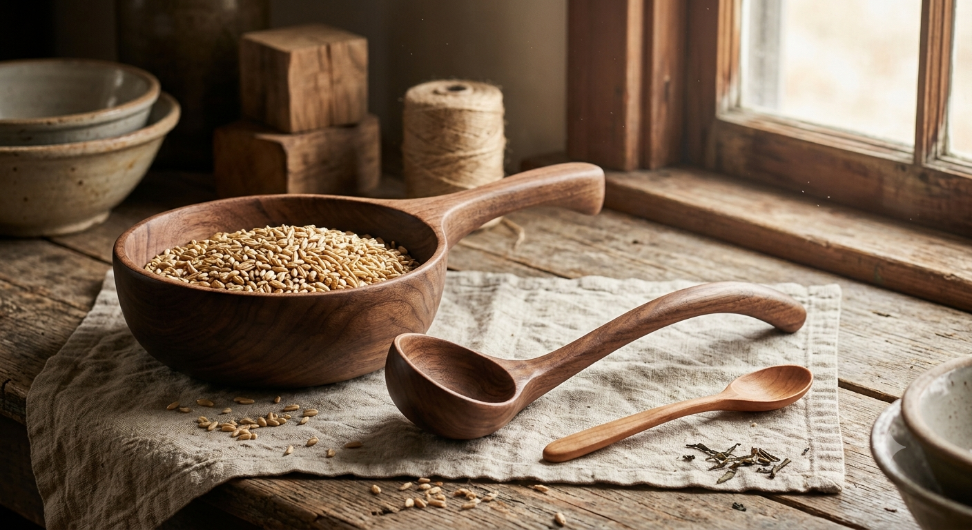 wooden carved kitchen tools
