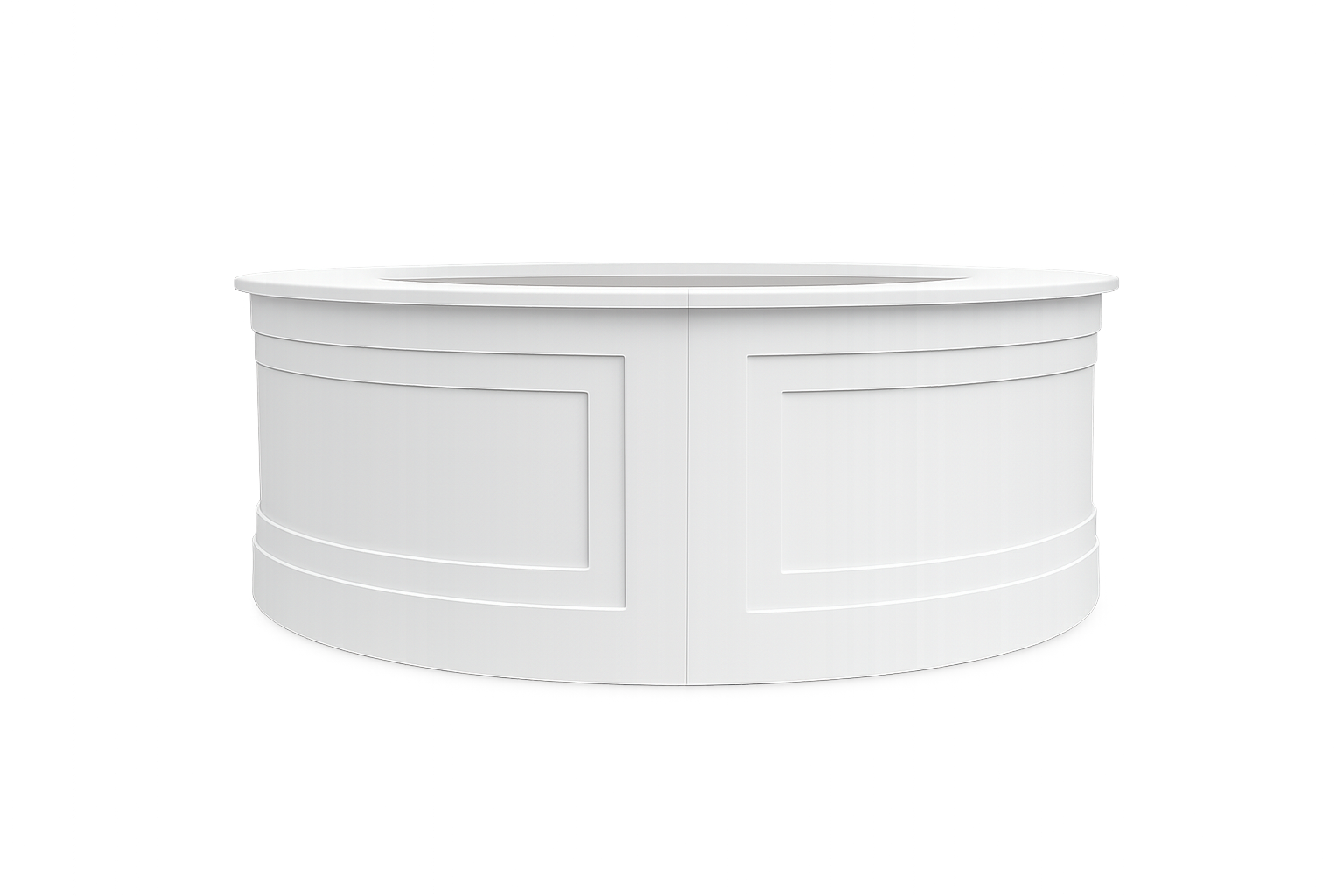 Two half-round white bars joined to create a full round bar.