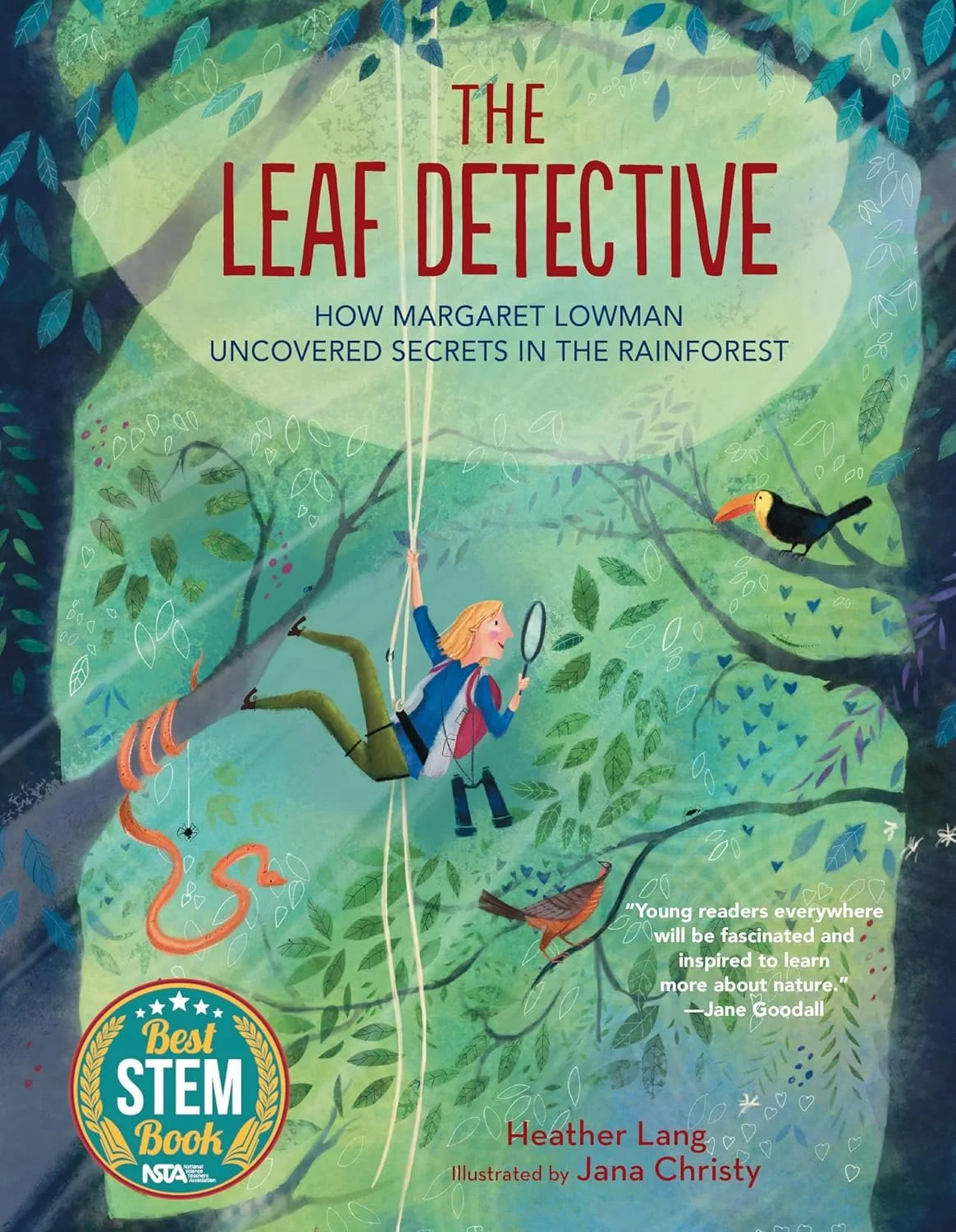 The Leaf Detective tells the remarkable true story of scientist Meg Lowman, whose curiosity and courage helped unlock the mysteries of the rainforest canopy. Heather Lang’s engaging narrative shows how Meg climbed into the treetops—literally and scie