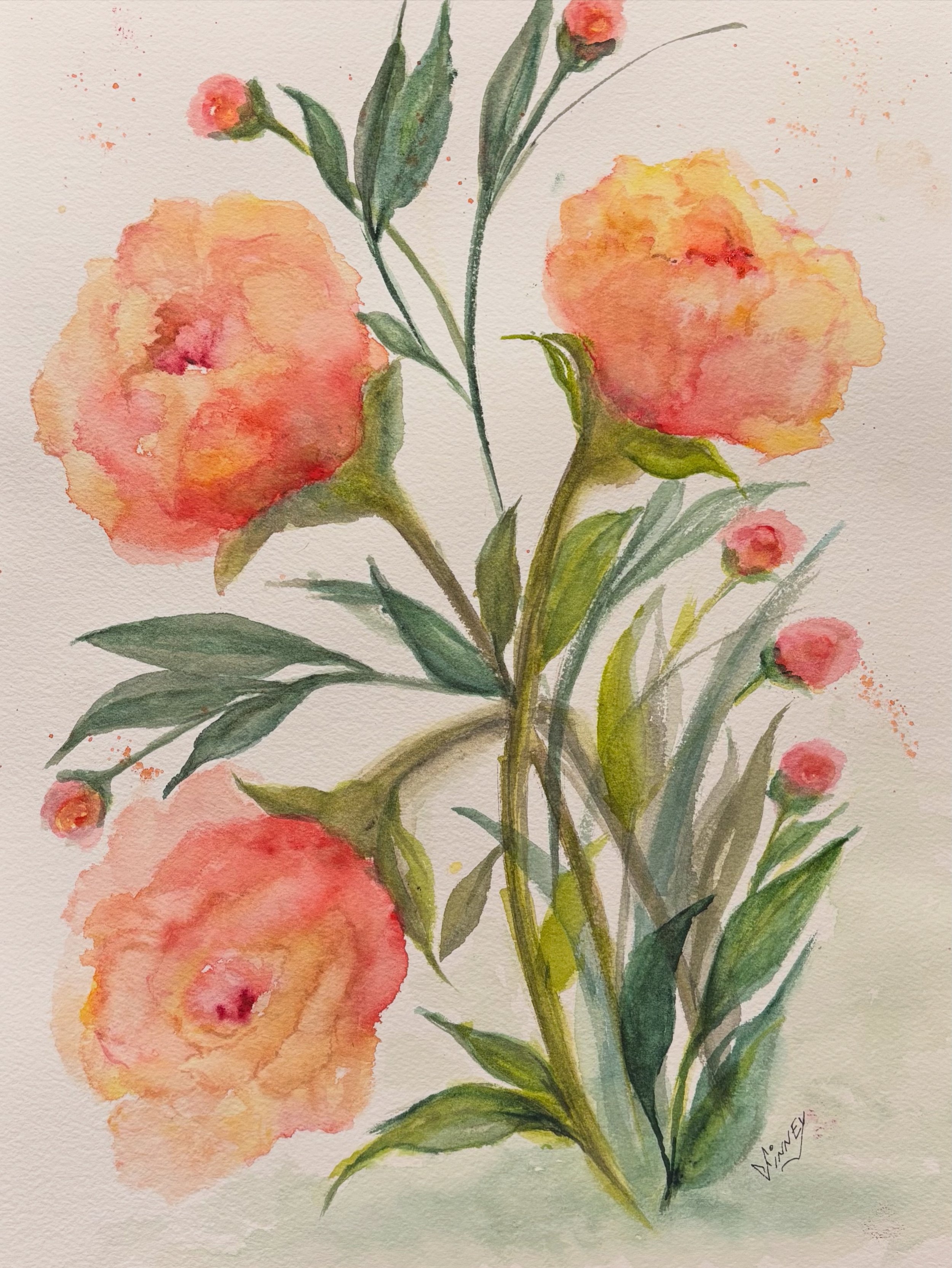 'Peachy Bouquet'  Watercolor  11 x 14 