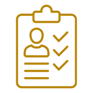 Icon of a clipboard with a person's profile and checkmarks indicating completed tasks or qualifications.