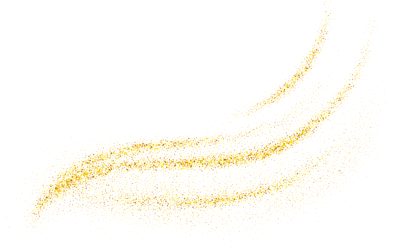 Golden glitter particles arranged in curved lines on a white background.