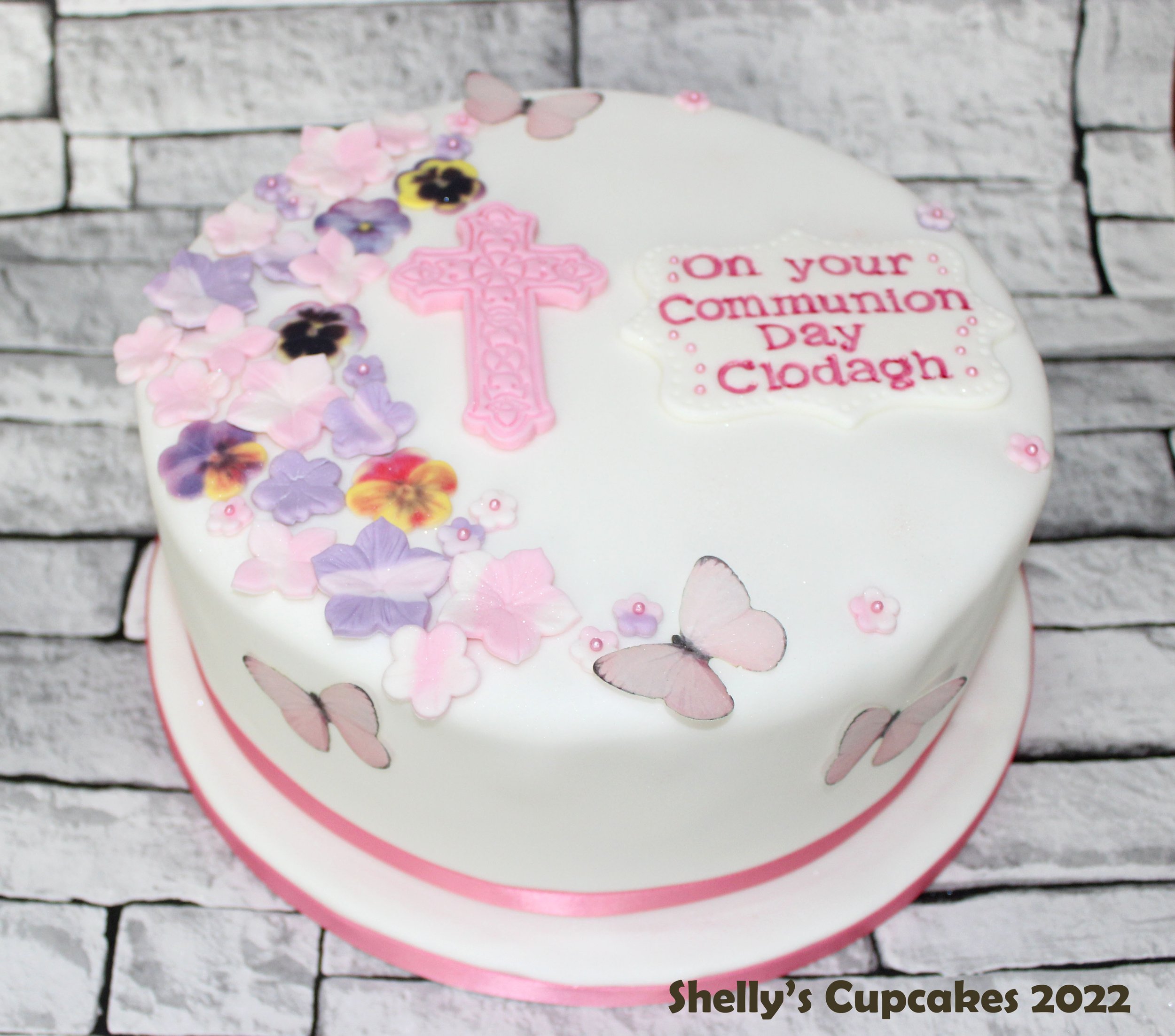 Pink & White Fondant Flowers & Butterflies