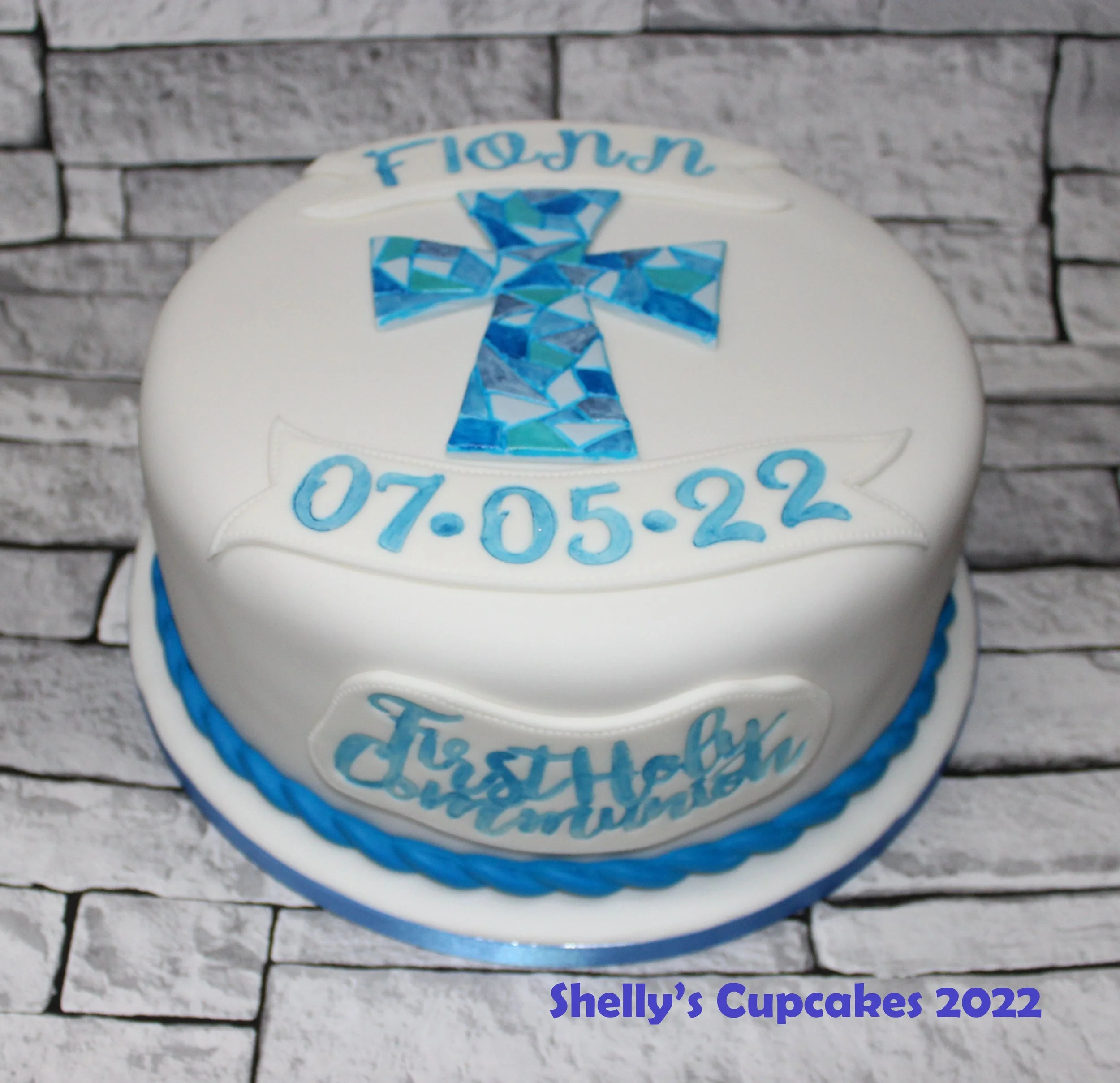 Blue & White Fondant Stain Glass Cross