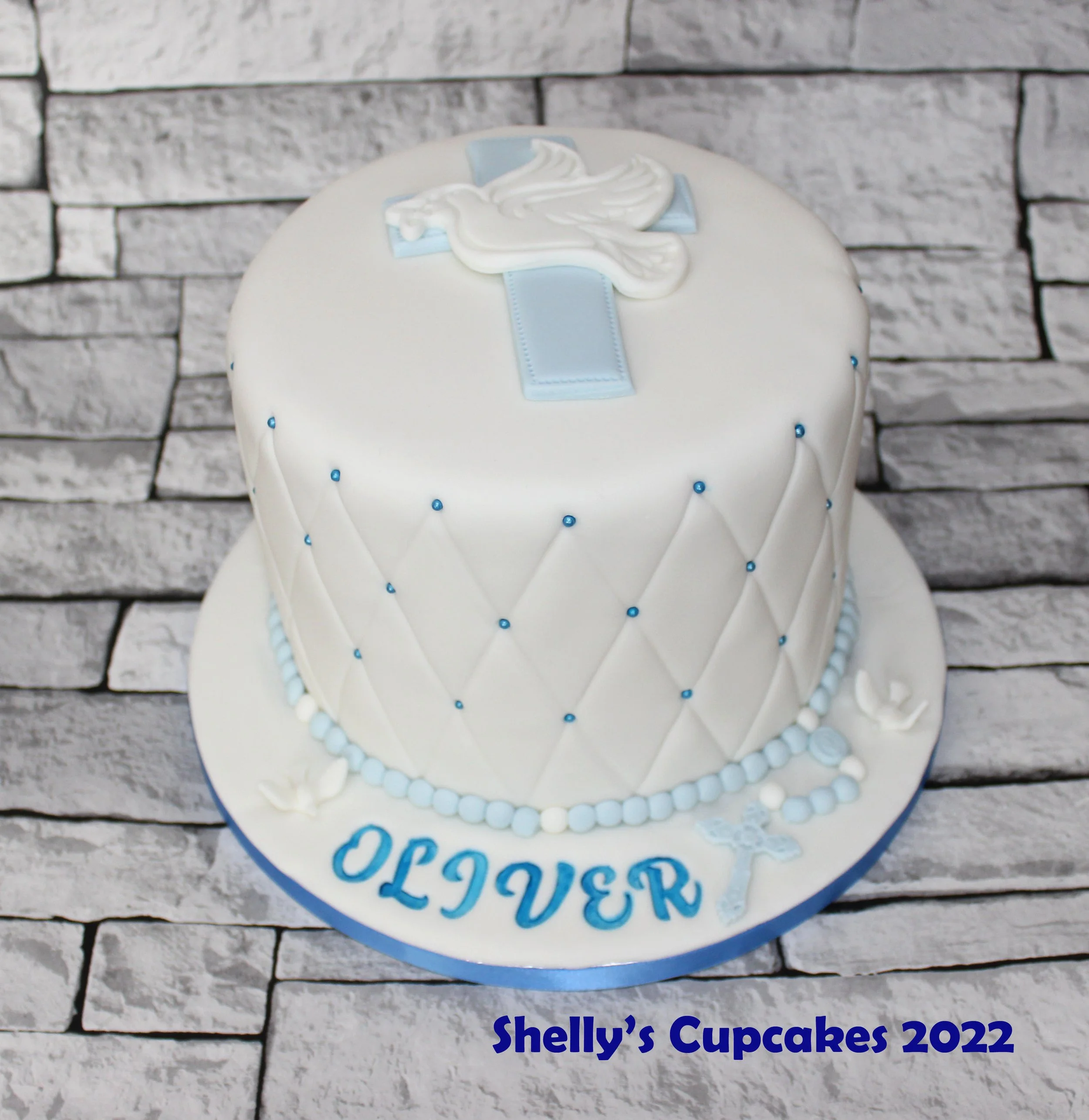 Blue & White Fondant Dove & Cross