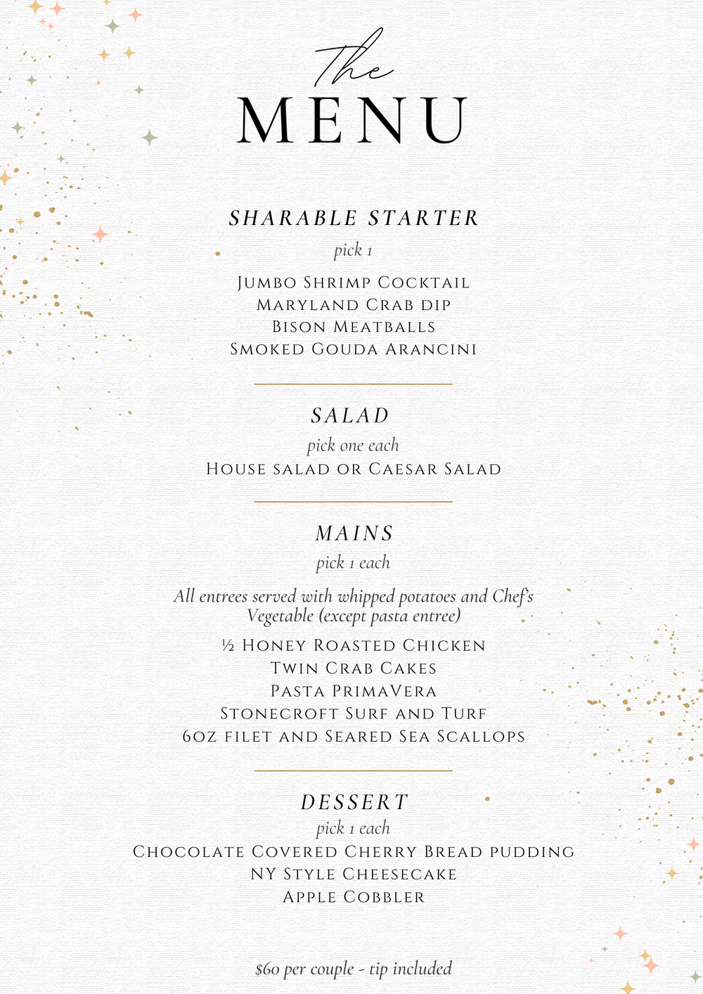 Prom Menu Italian Northern Garrett County Prom Dinner for Two at Stonecroft — Stonecroft ...