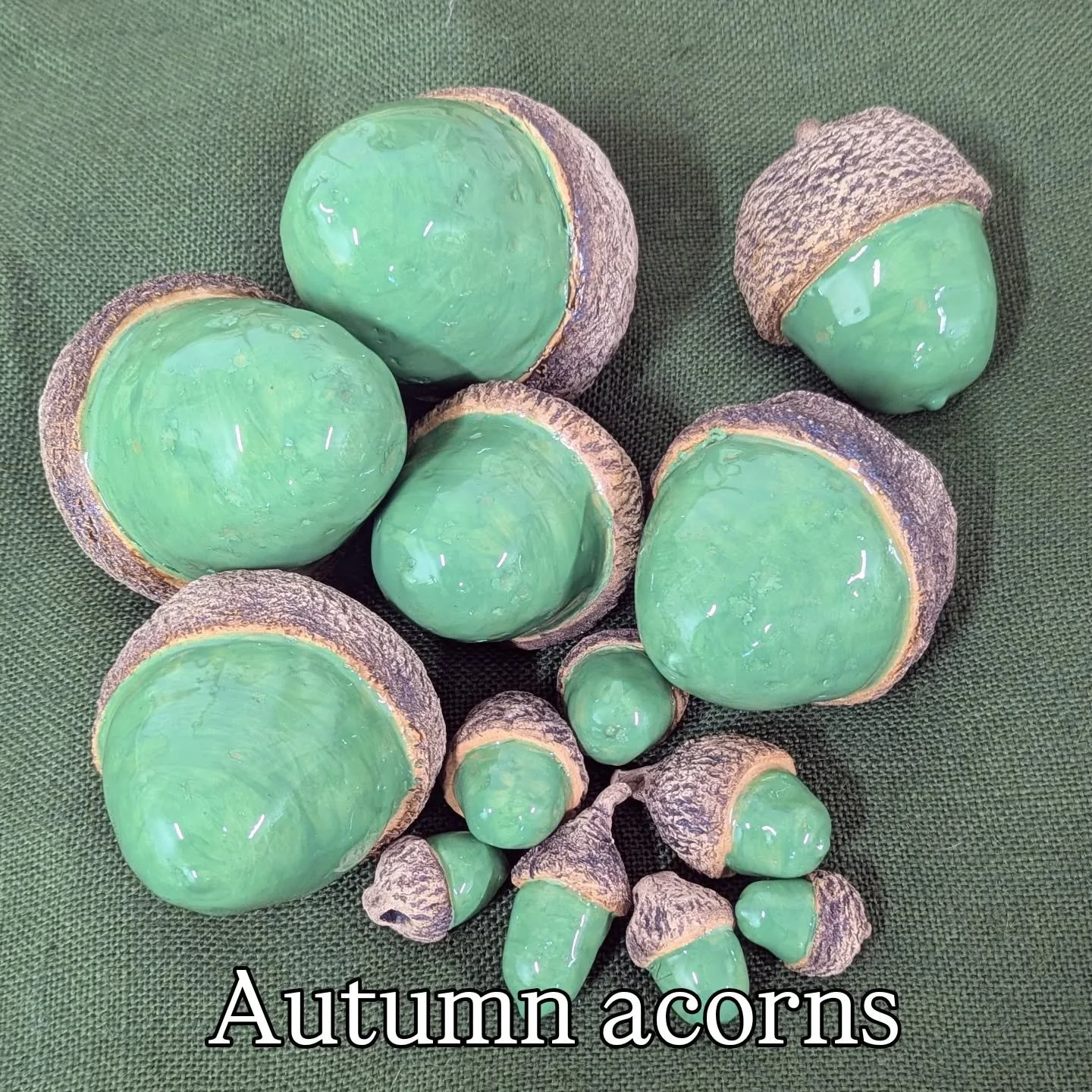 The finished acorns from the last workshop....... We are surrounded by fine oaks on the farm and millions of acorns underfoot! Autumn is my favourite season sunny days, blue skies and rich golden colours - inspiration everywhere 🍁 
#pottery #pottery