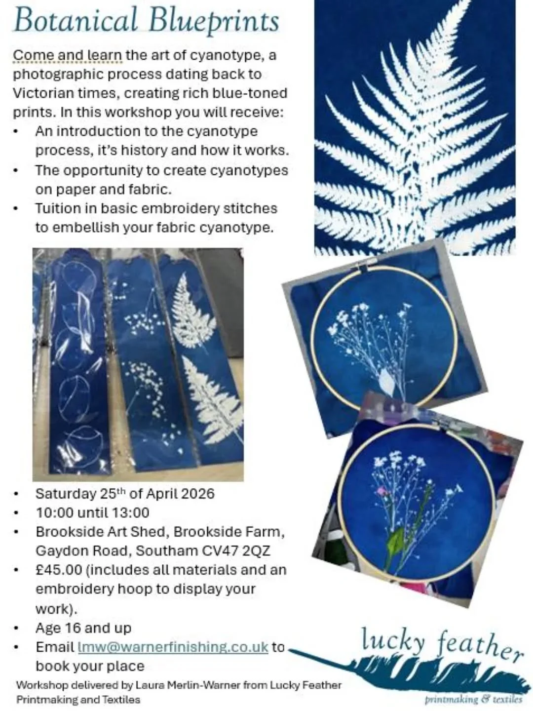 A lovely cyanotype workshop is coming up led by Laura @lucky_feather_art
Please DM her for full details.
#cyanotype #workshops