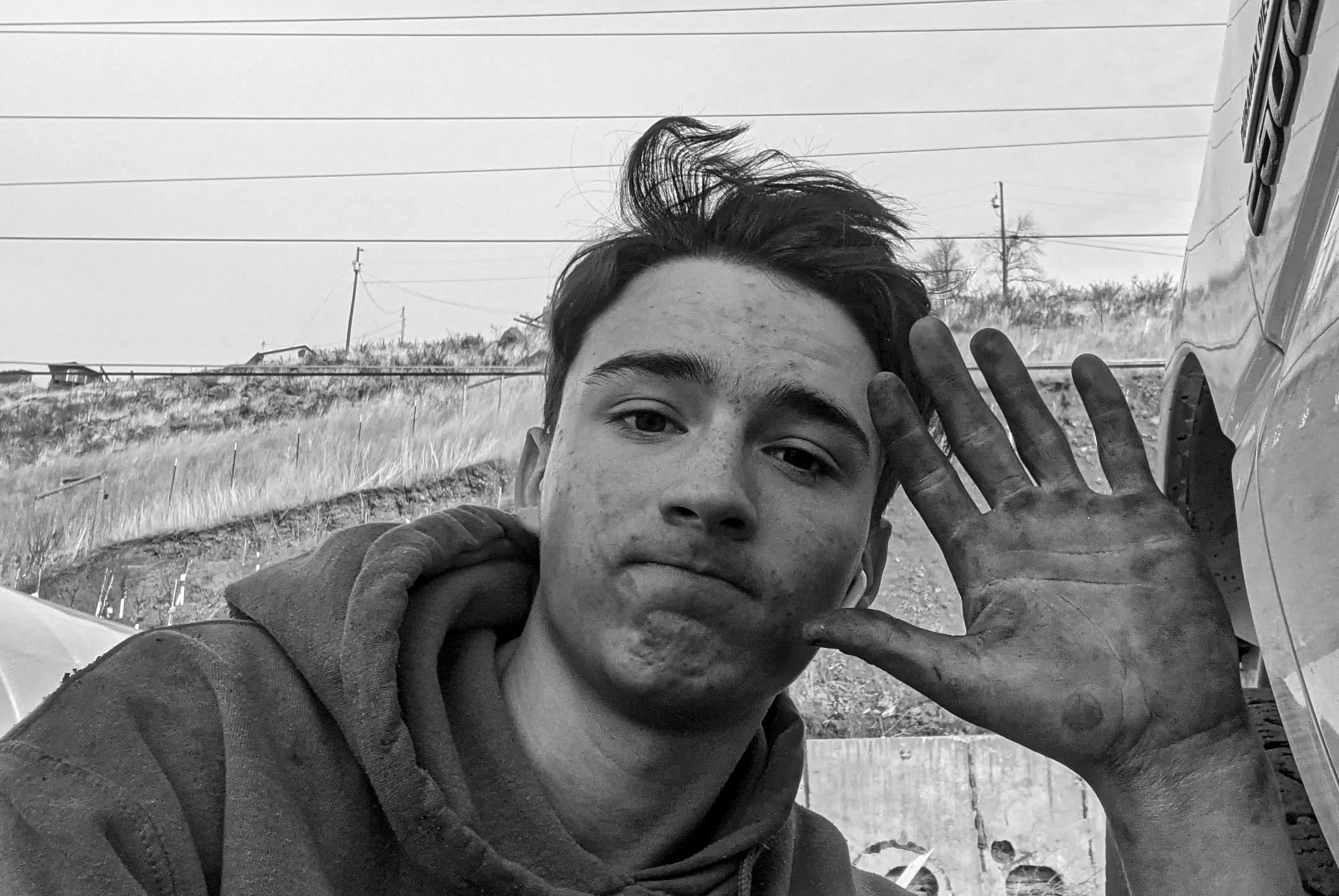 Jorge Vivanco, "Dirty and Tired," 2022.
As of recently, my schedule has been packed. My weekdays are full of classes and work, leaving only the weekends for me to work on my own hobbies. One such hobby is working on cars, as in this picture. This doe