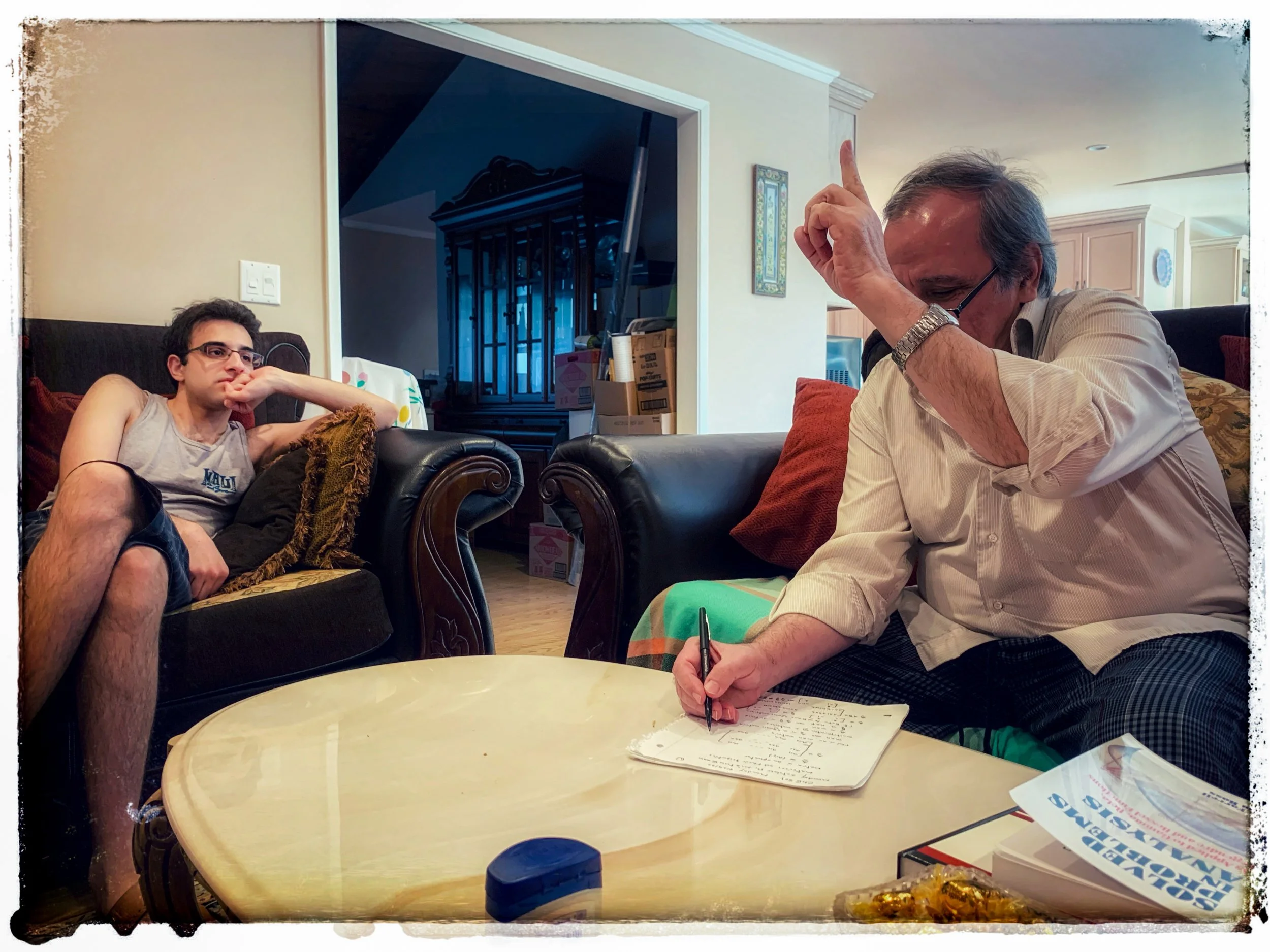 Niloofar Sahimi, "Wait a Moment," 2021. Because the workload of a university is quite hectic and requires full attention, my family cannot spend as much time with my dad as we used to, which is quite saddening. Almost always, whenever my brother and