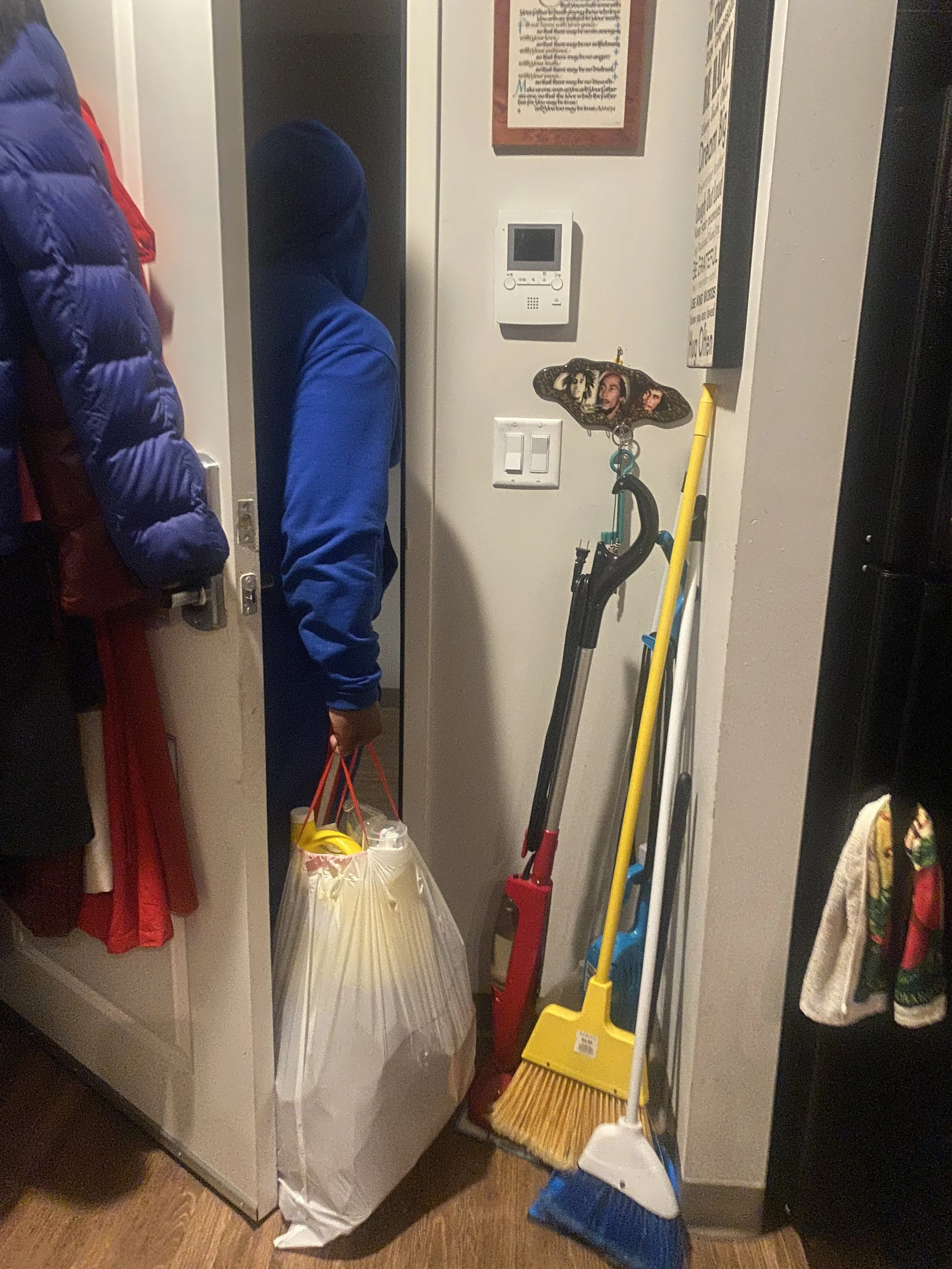 Michael Chambers, "Daily Duty," 2022.
I return home from school on my day off of work. Instead of working at my job, I am working at home. I do stuff around the house to keep me distracted from just slacking off and wasting time, such as taking the t