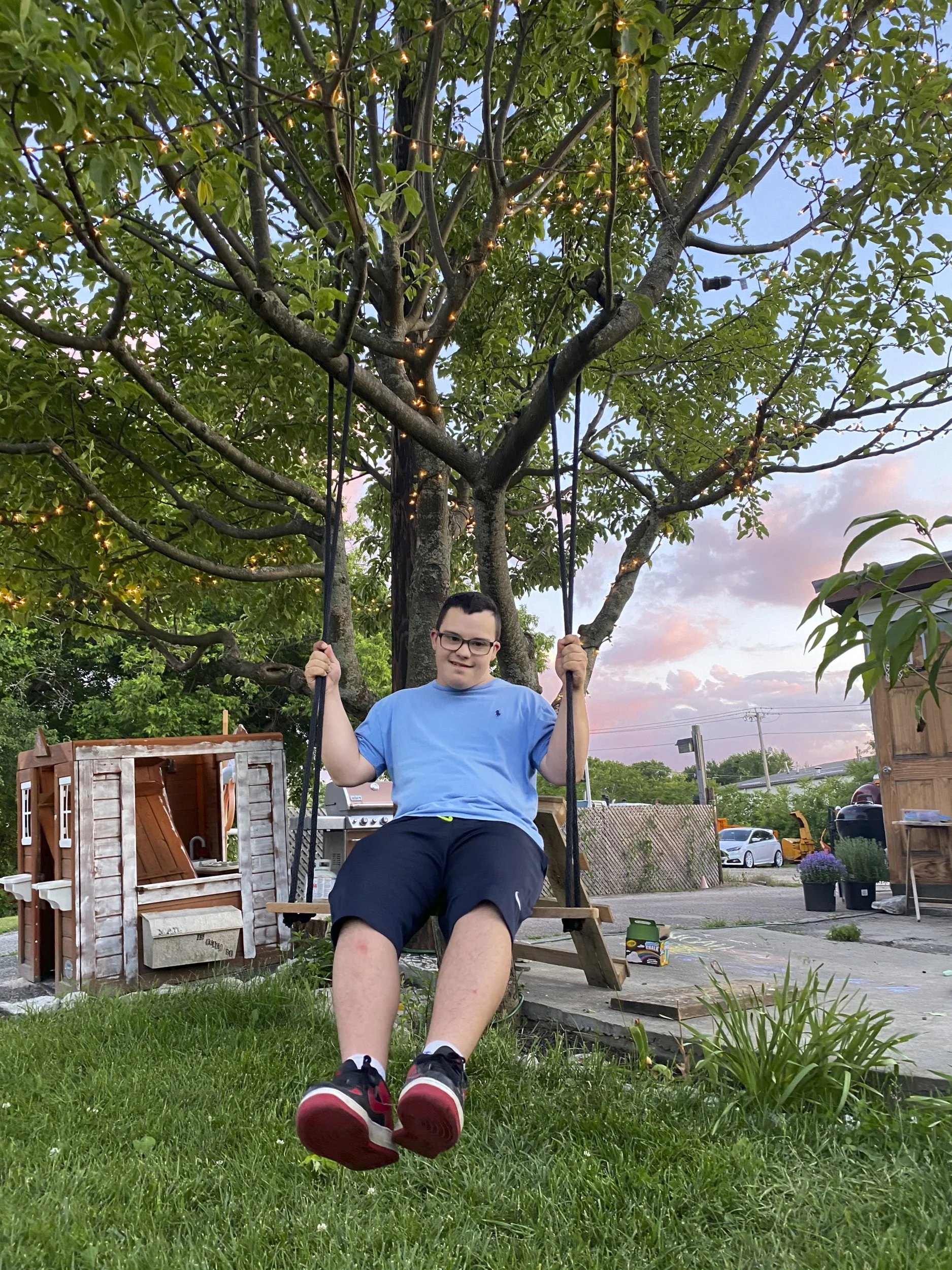 Rosa Carneiro, "Just Keep Swinging," 2022.
Jason needs a lot of help throughout the day with his daily tasks. What still blows my mind, and possibly always will, is the joy he finds in everything he does. The first push is always given to him not bec