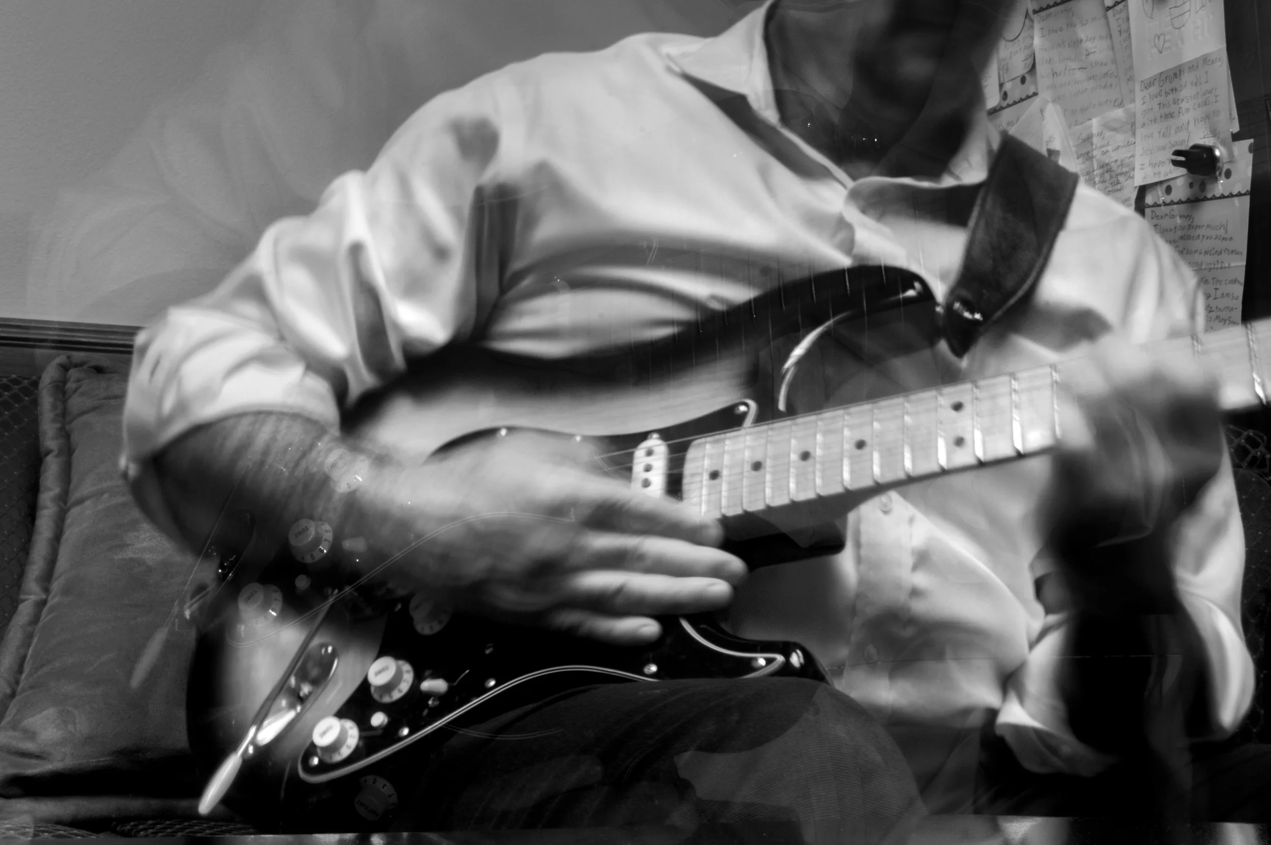 Riley Johnston, "22:00," 2019. "When my nephew died, my dad began staying at work until after my bedtime. He would sit on his couch and play his guitar for hours."