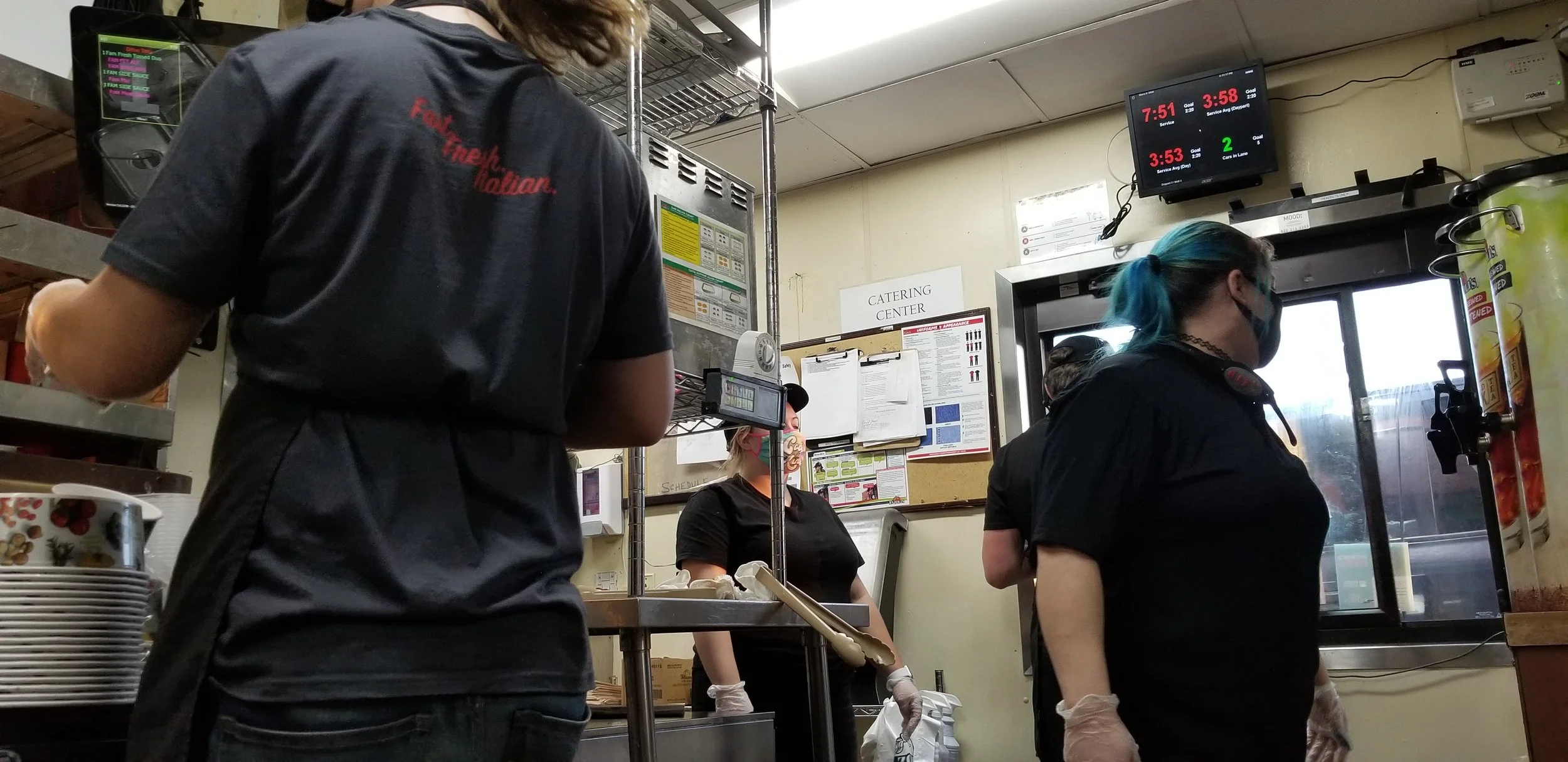 Gabby Wiedeman, "Fast, Fresh, Family," 2020. "At my job, it’s all-hands-on-deck at all times. If the front isn't busy, people working the front will help expo and drive-thru. If the kitchen isn't busy, cooks will help run food and fill the ice machin