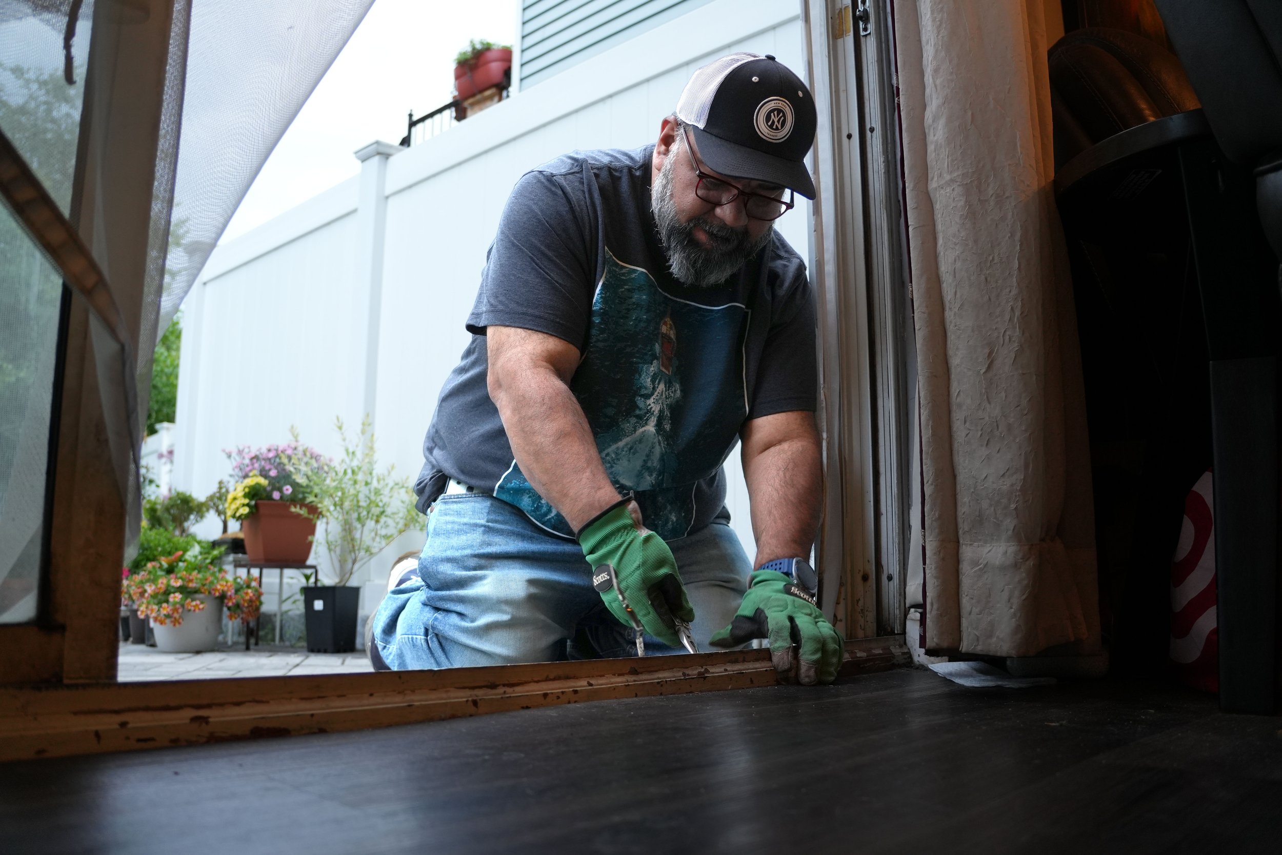 Maya Aguirre, "Ripping Up Metal," 2026. The handiwork around the house is mainly done by Dad. The backyard door broke and needed to be repaired.