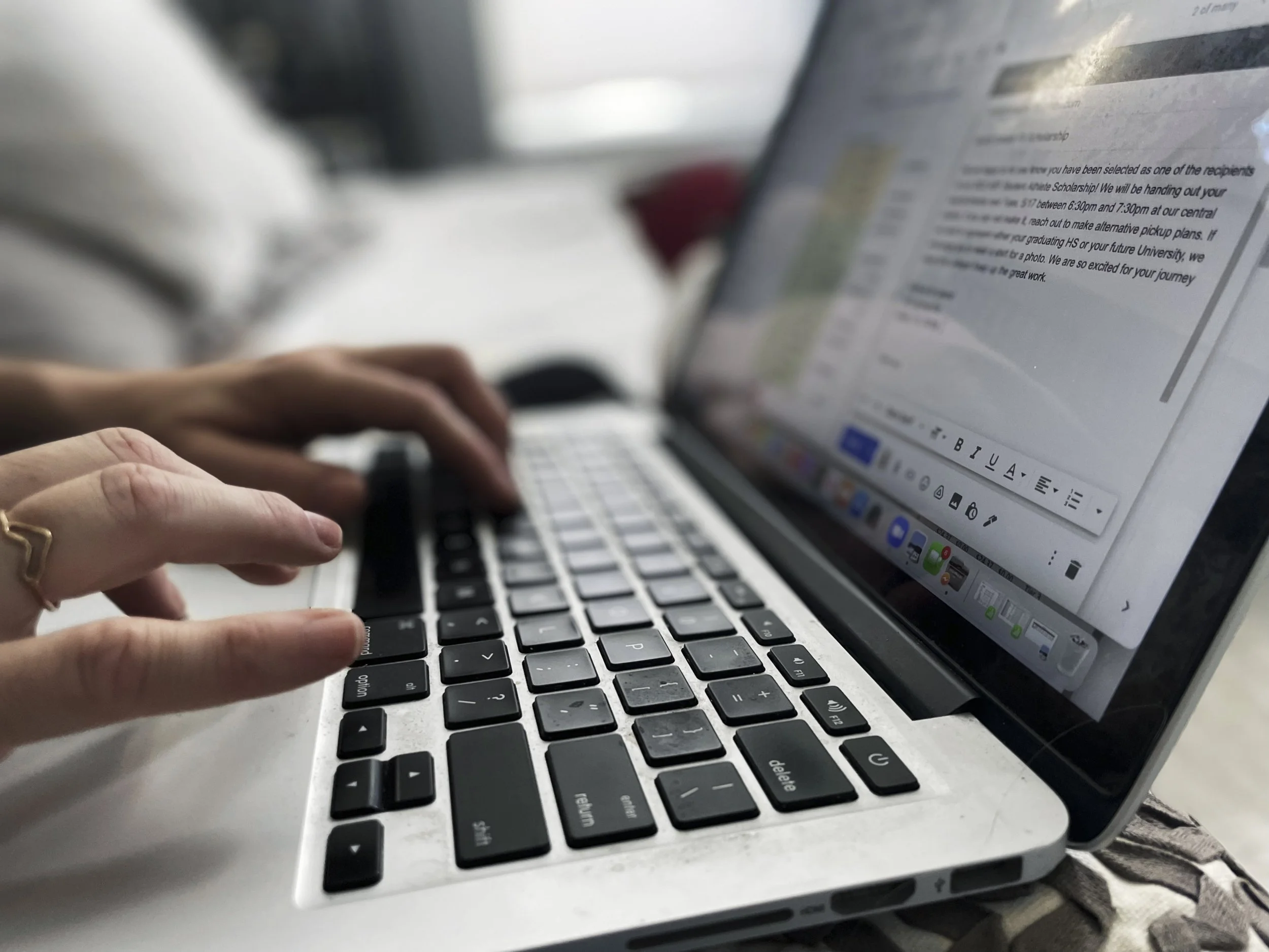 Harper Bergeron, "Putting the Lap in Laptop," 2022.
The boundaries of a work schedule are pushed when it comes to my mother. As the boss of her own business, a hefty amount of homework is in place when it comes to her day-to-day. While in the comfort