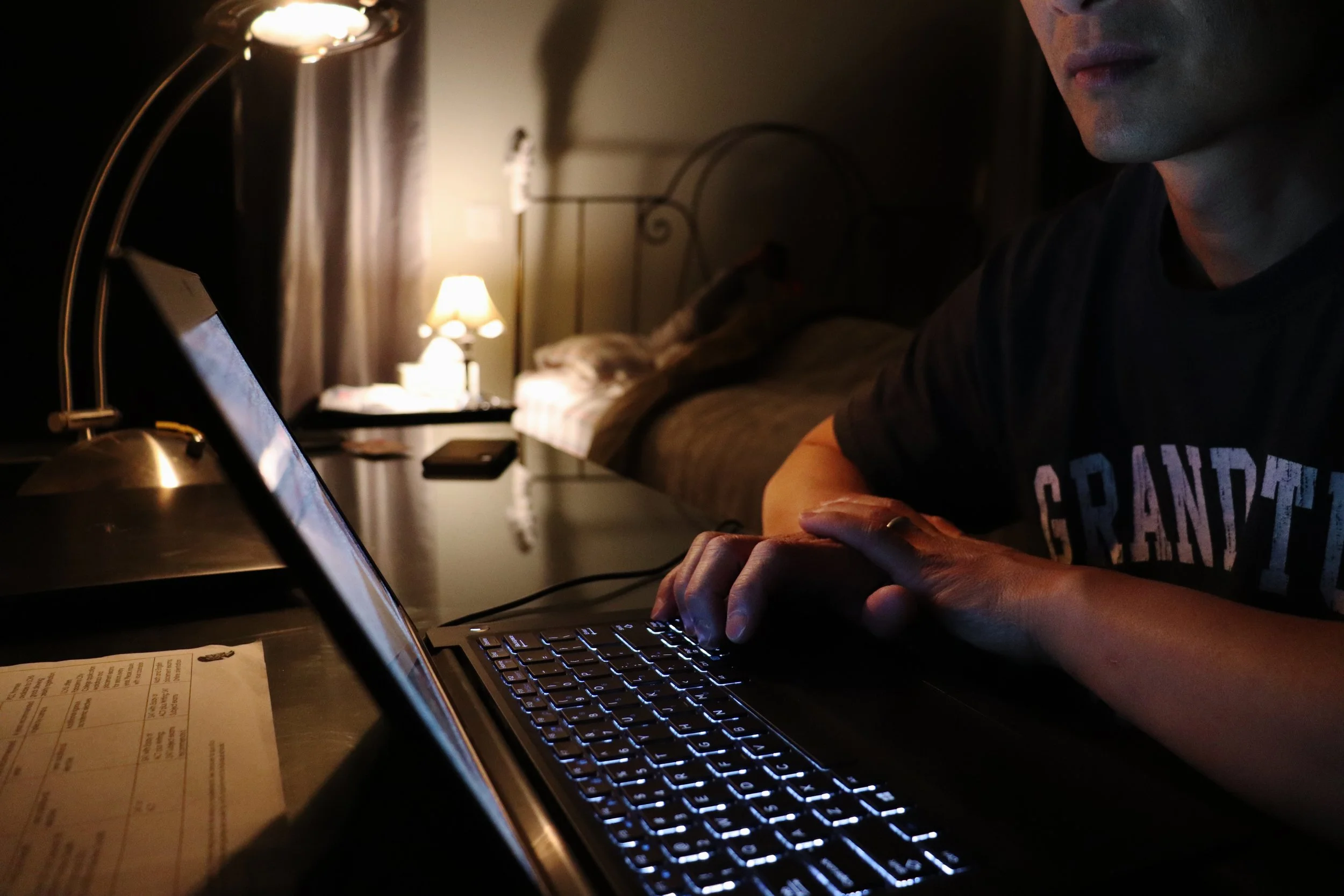 Noah Chun, "The Job," 2020. "My dad works long hours at his job and often gets home pretty late at night; however, even when he comes home, he still has work to do and often stays up late to finish up. My mom also has a lot of work, and she often che