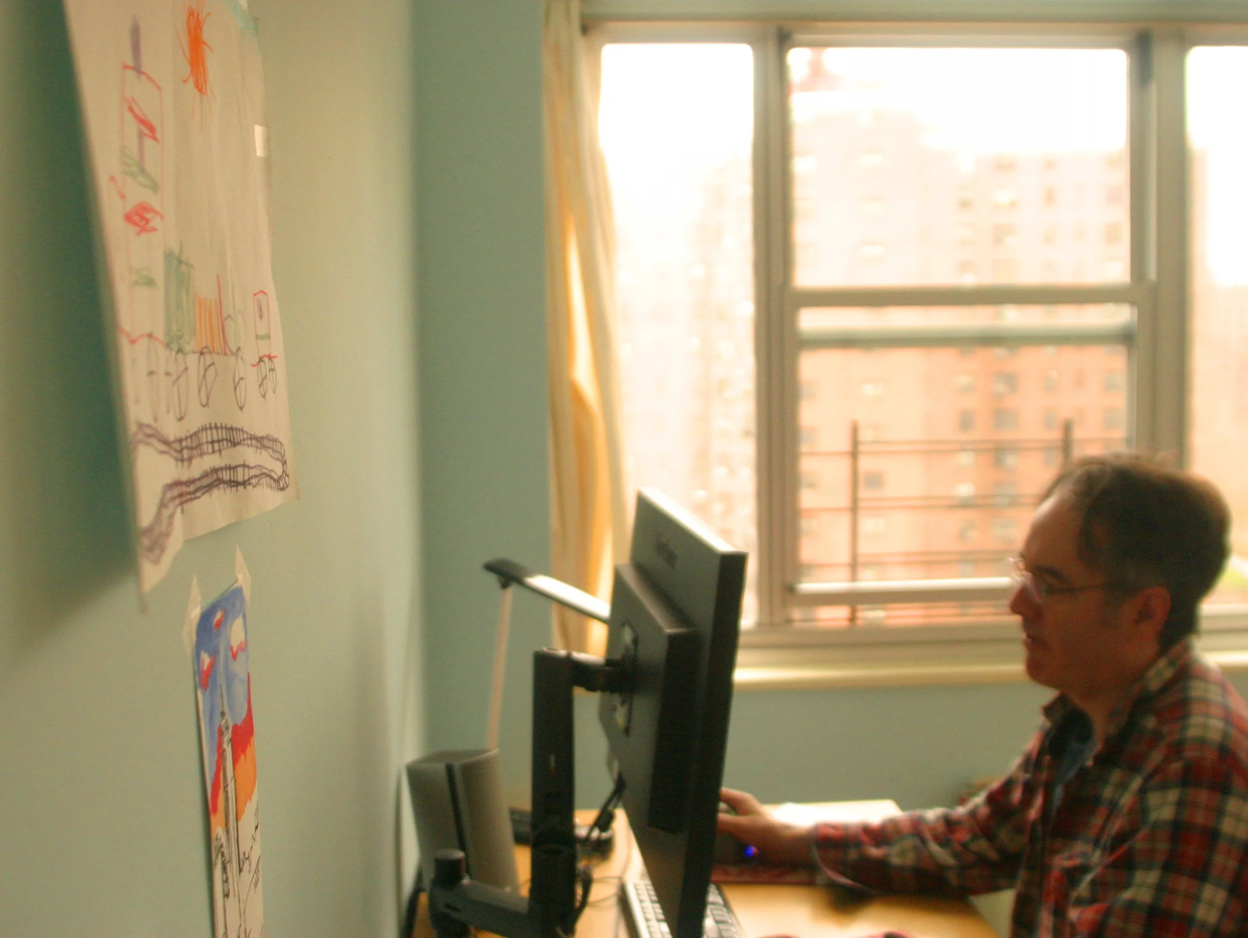 Leena Yesley, "Working from Home," 2020. "My father is working from home during the times of the coronavirus. He works the entire day with his door closed. The only time we get to see him is at dinner. While working, he can look at pictures on his wa