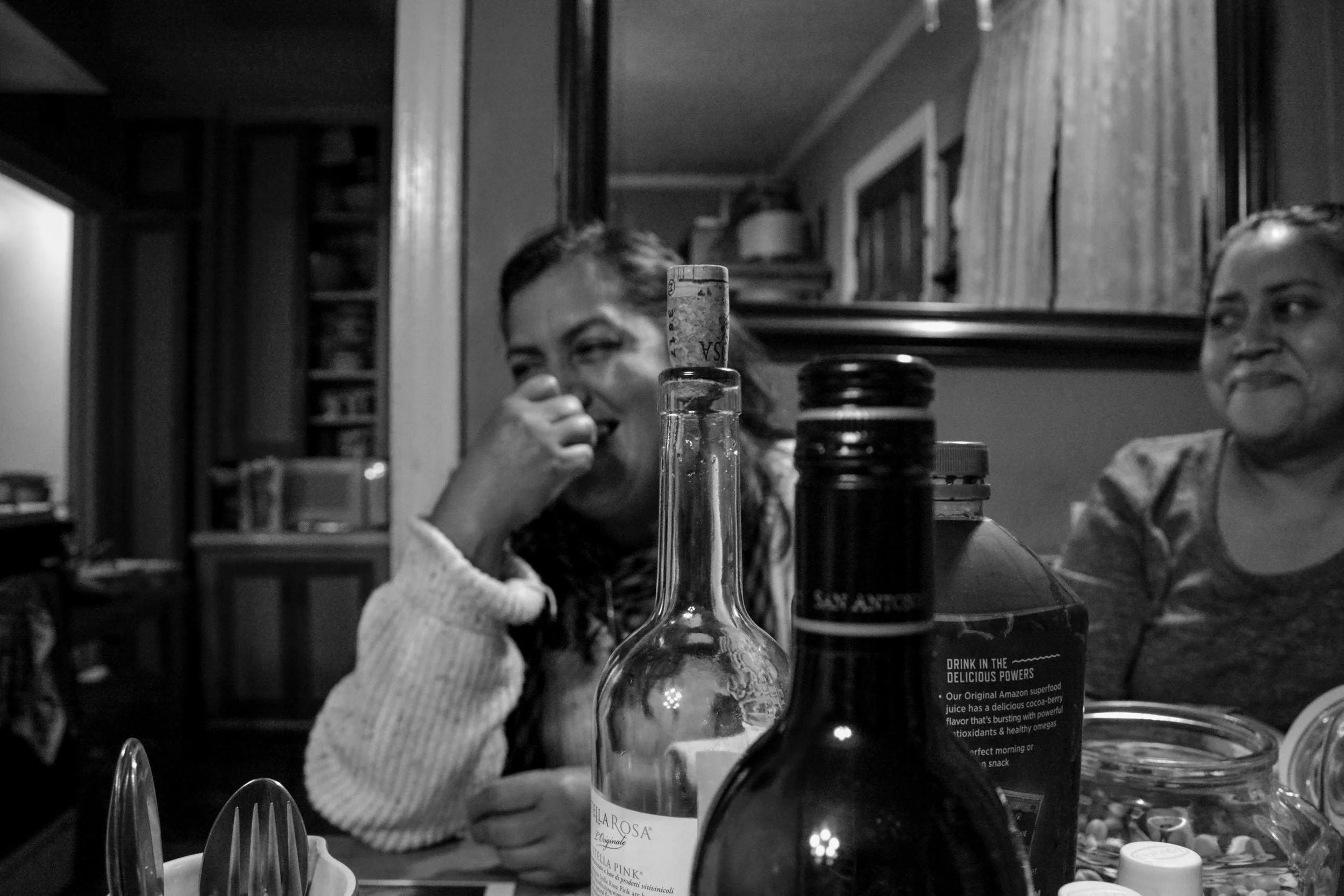 Atzel Martinez, "Aunts Relaxing With Wine," 2018. "Those who dance and drink / To relieve their stress. / Because not even on Sabbath, / Can they ever rest."