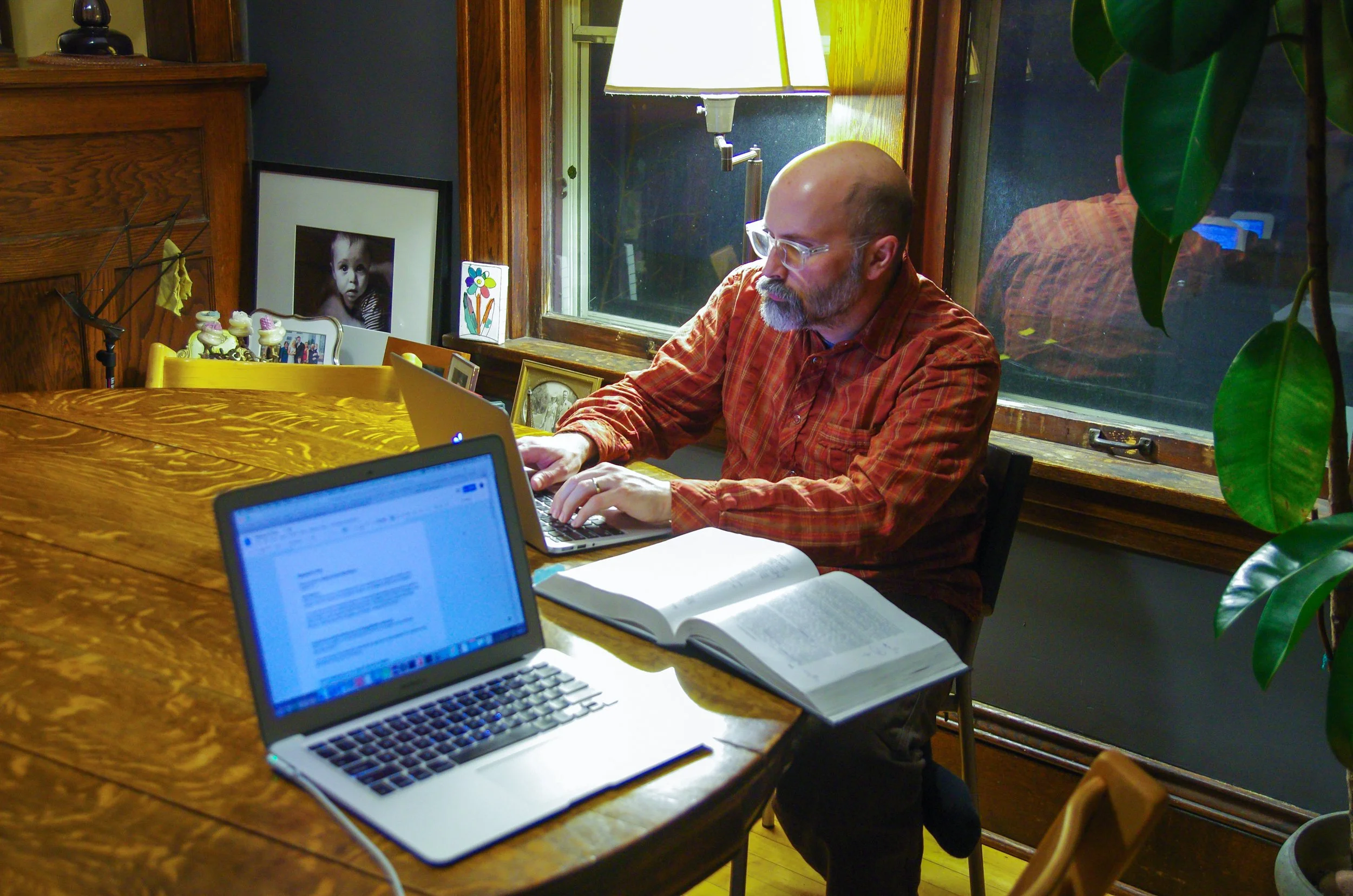 Gabriel Konar-Steenburg, "Untitled," 2018. "My dad is a professor who sometimes has to stay up late preparing for class. Tonight, I am also up late doing homework. Dad always tries to balance work and family; he frequently offers his help and often s