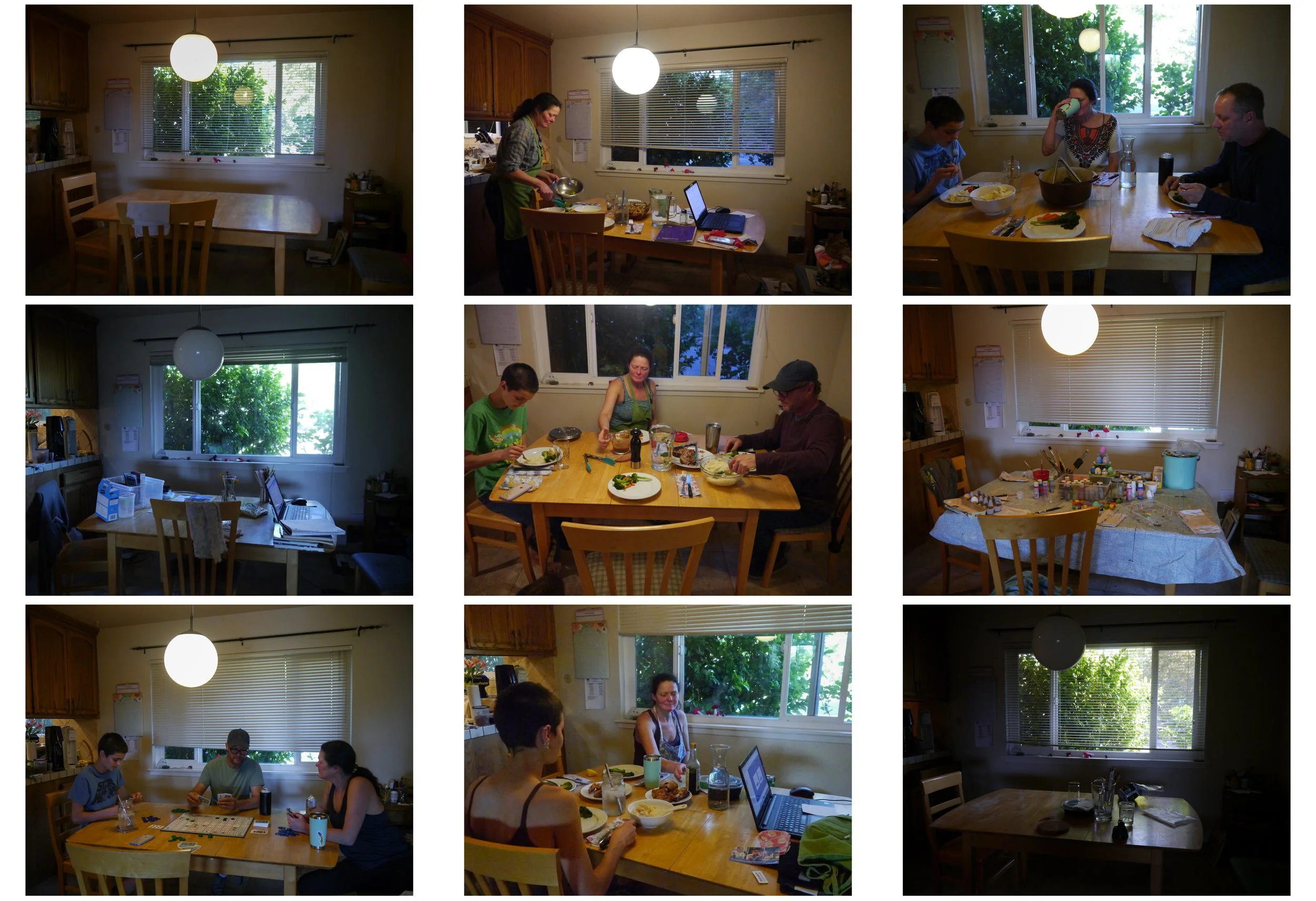 Olivia Corey, "Our Kitchen Table," 2022.
The kitchen table is our breakfast and dinner table. It’s where we do crafts, play games, and do puzzles. It’s my mom’s desk, where she sorts papers and works on the computer. It’s used as extra kitchen counte